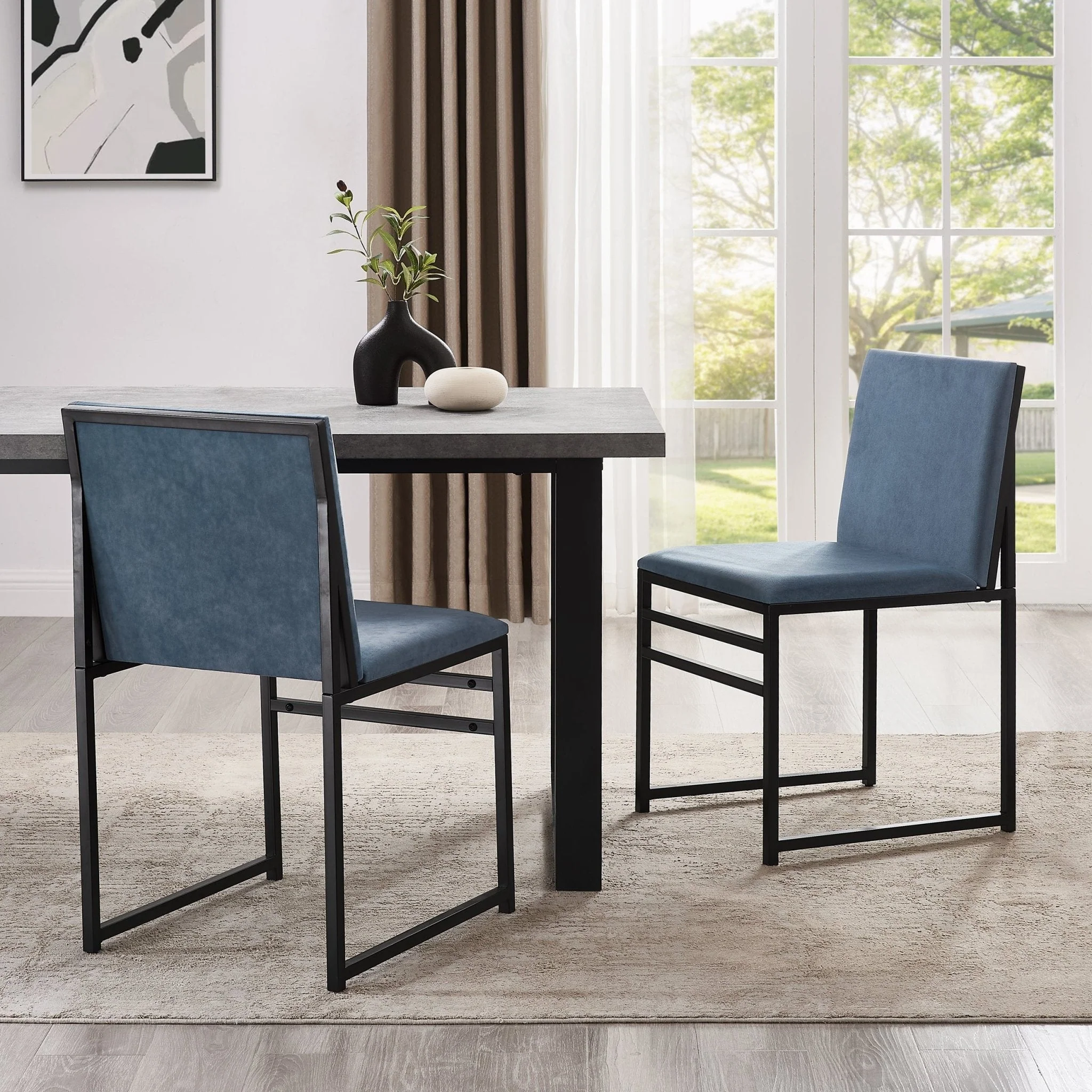 Rae Set of 2 Dining Chairs - Velvet - Blue
