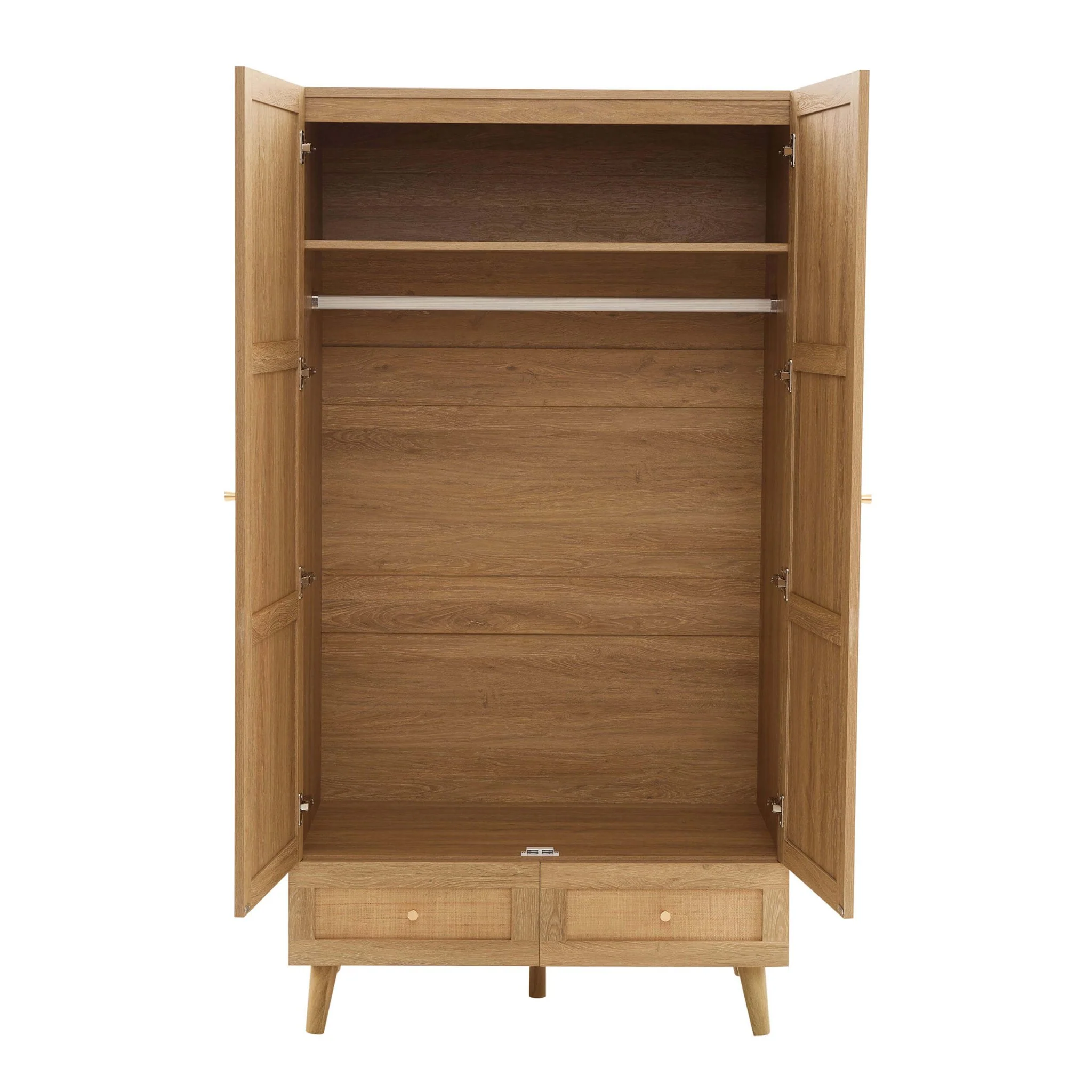 Raven Rattan 2 Door Wardrobe with Drawers - Light Wood - Image 5