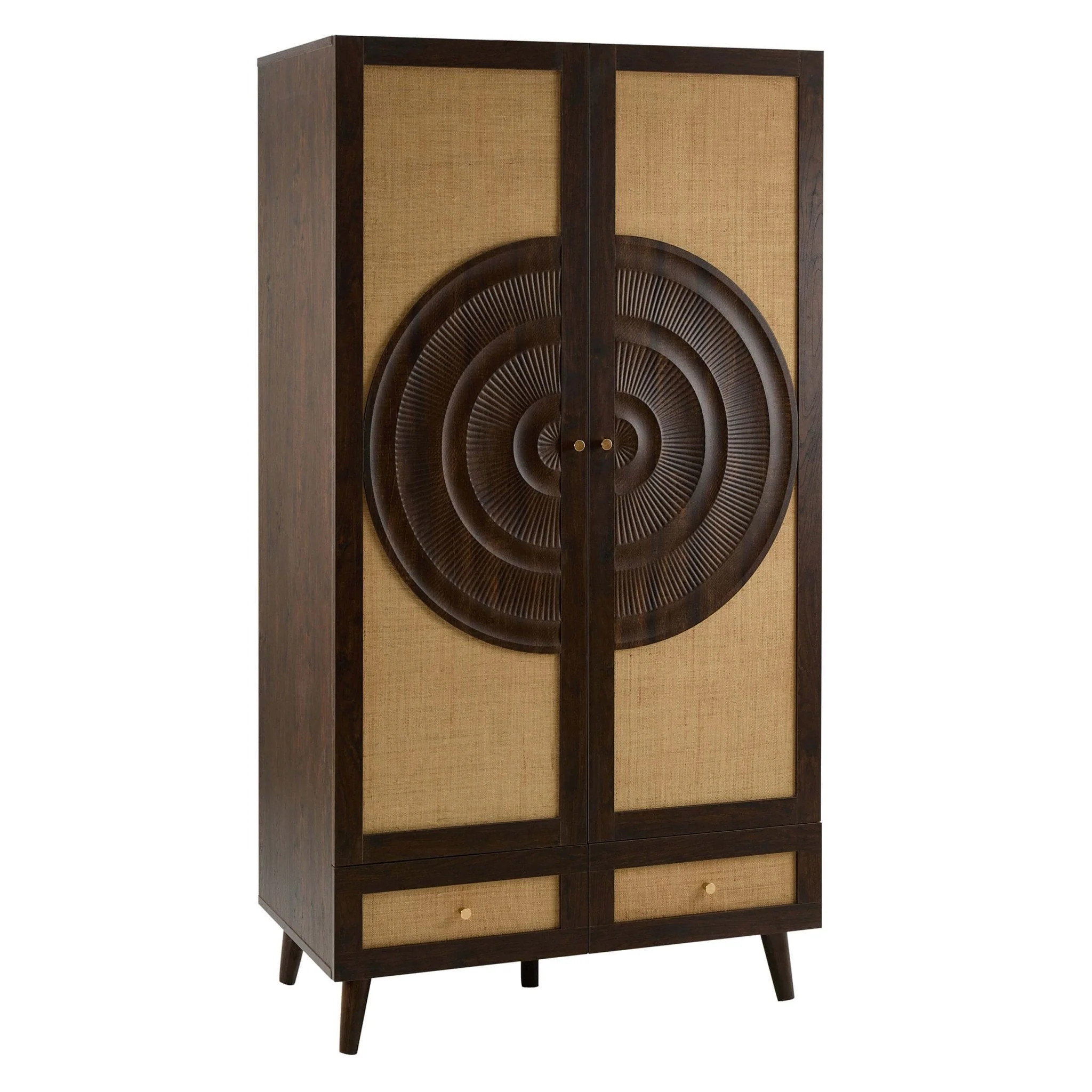 Raven Rattan 2 Door Wardrobe with Drawers - Walnut - Image 3