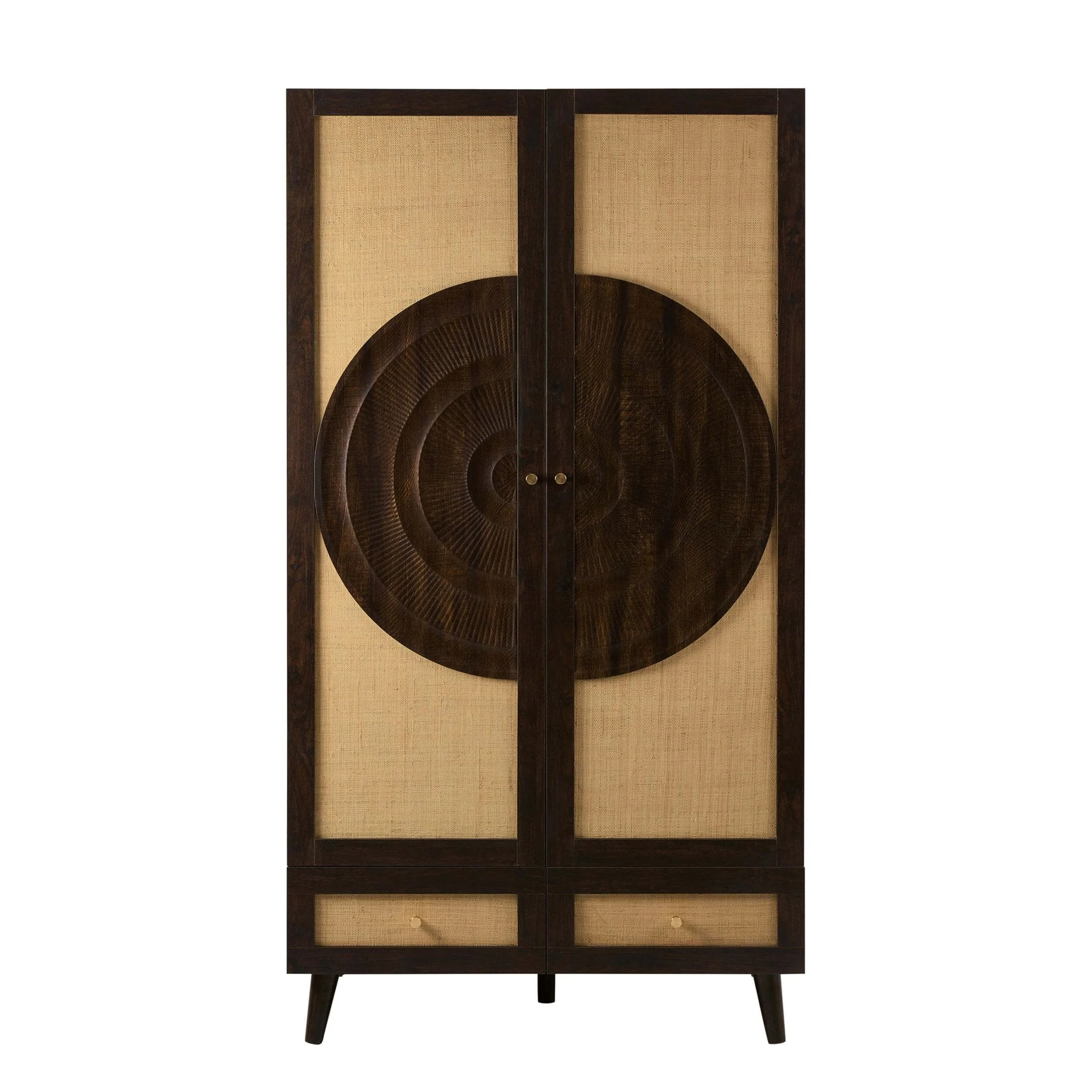 Raven Rattan 2 Door Wardrobe with Drawers - Walnut - Image 4