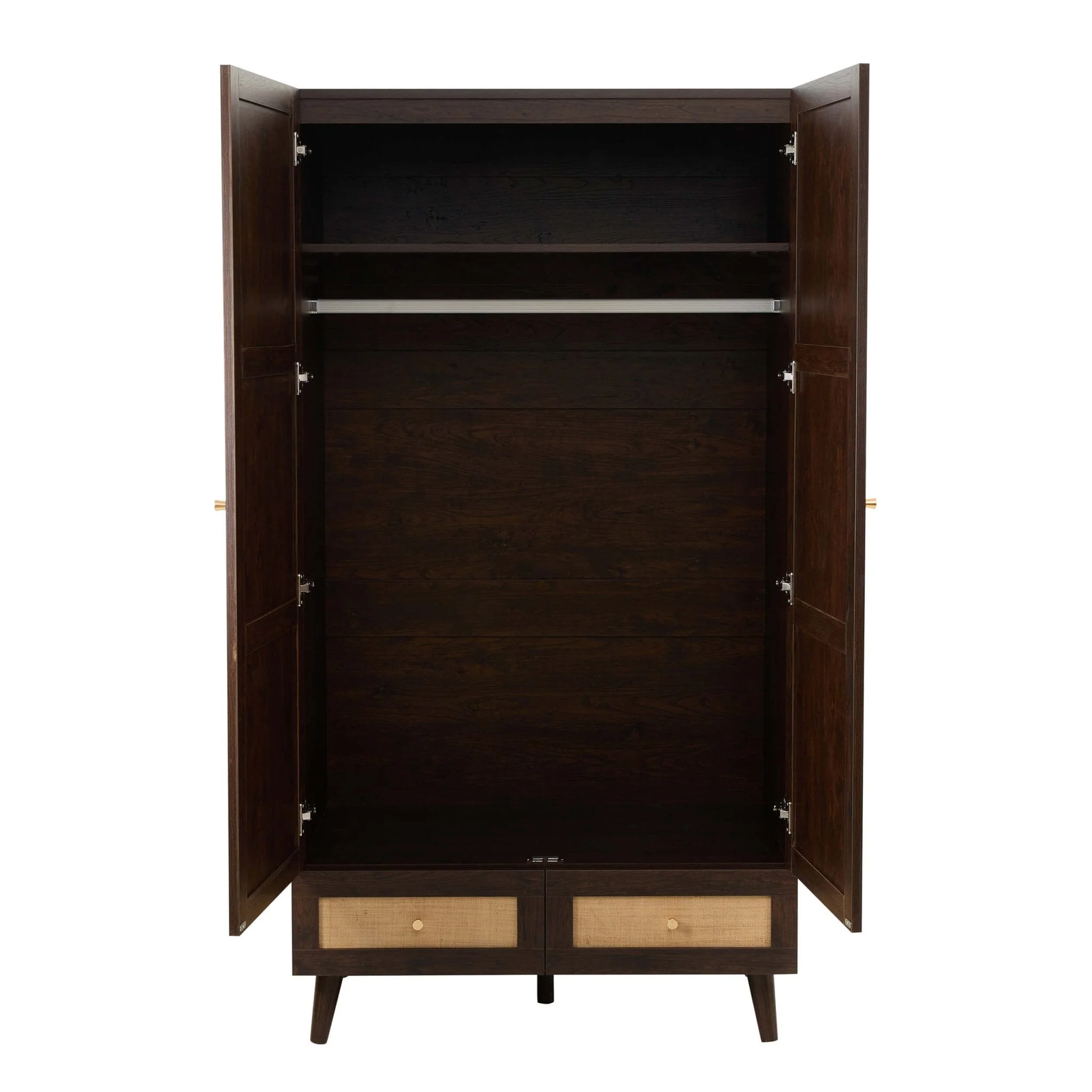 Raven Rattan 2 Door Wardrobe with Drawers - Walnut - Image 5