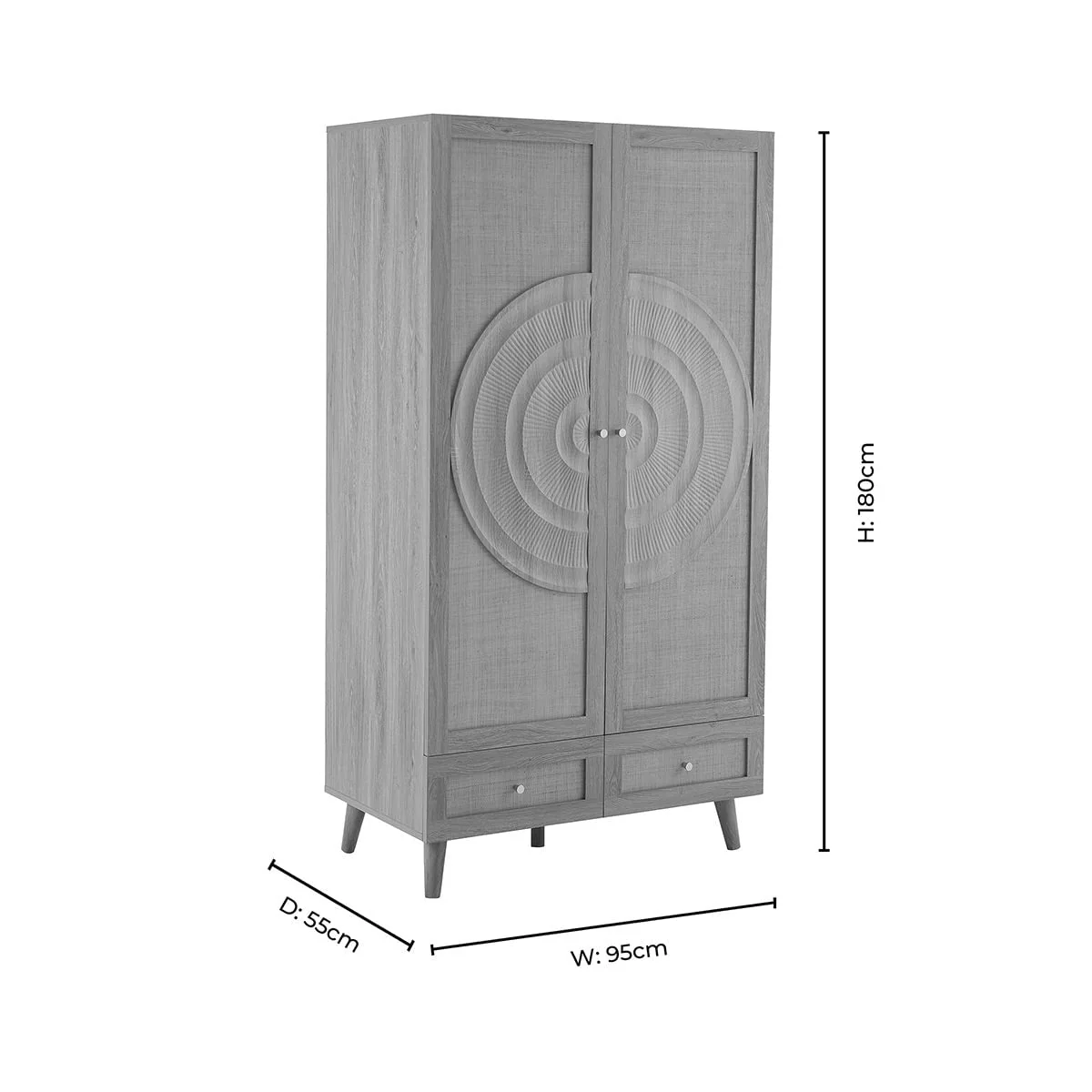 Raven Rattan 2 Door Wardrobe with Drawers - Light Wood - Image 8