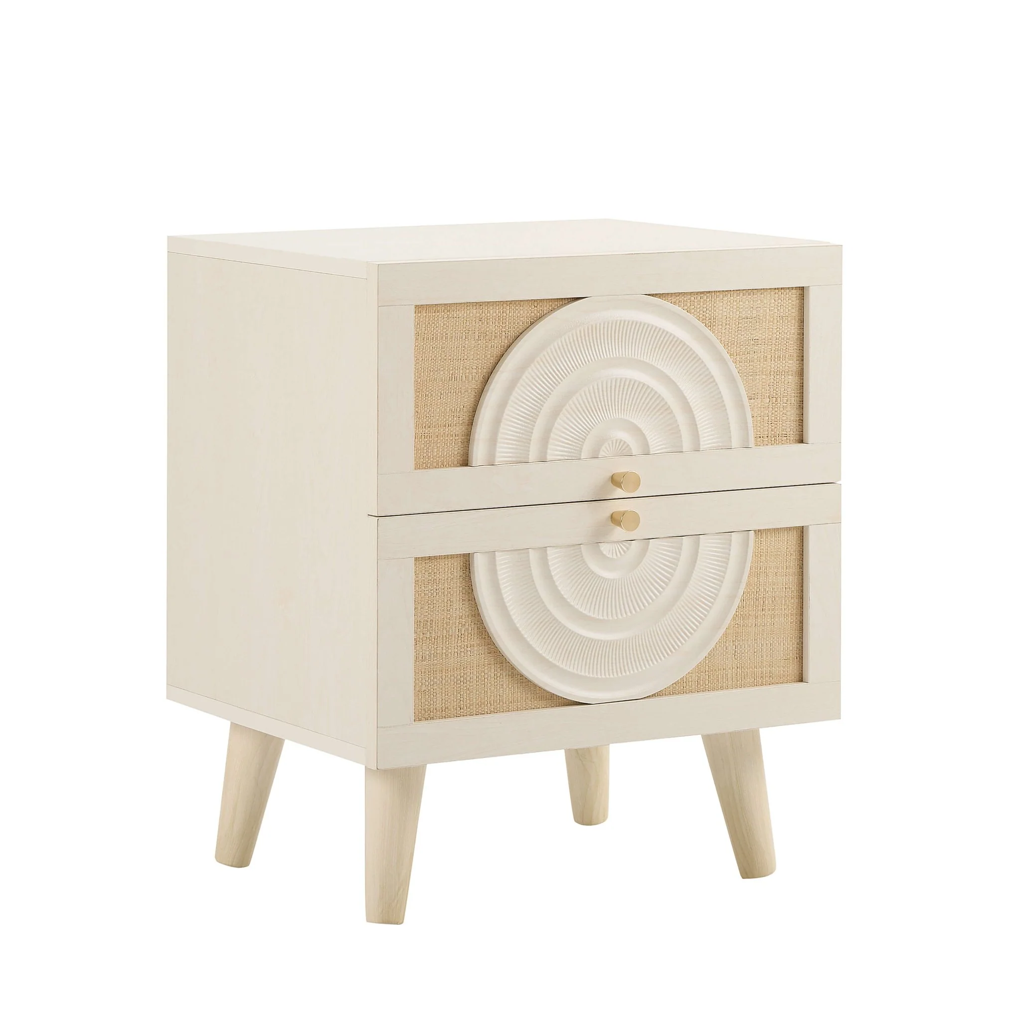 Raven Rattan 2 Drawer Bedside Table - Cream Oak Effect - Image 3
