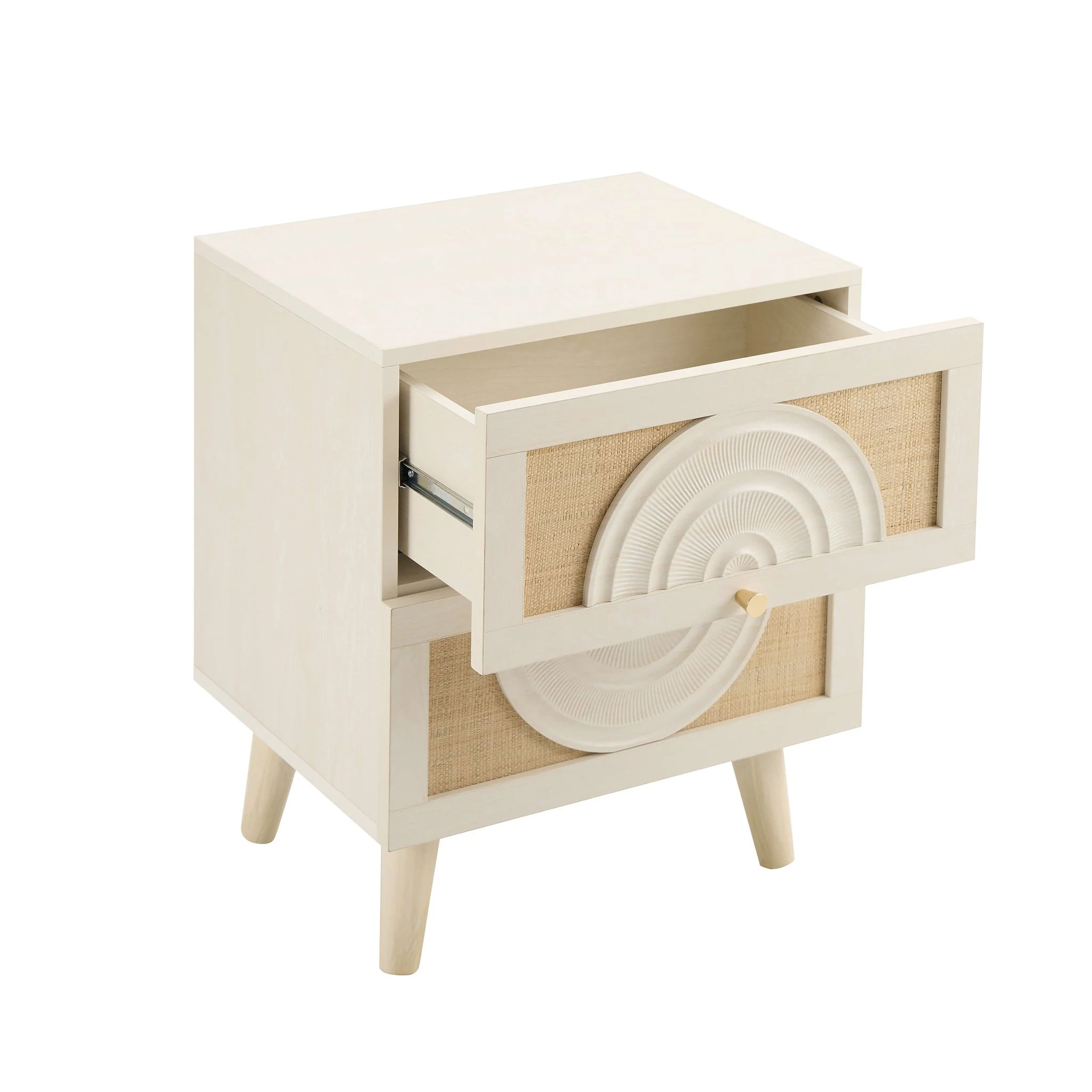 Raven Rattan 2 Drawer Bedside Table - Cream Oak Effect - Image 4