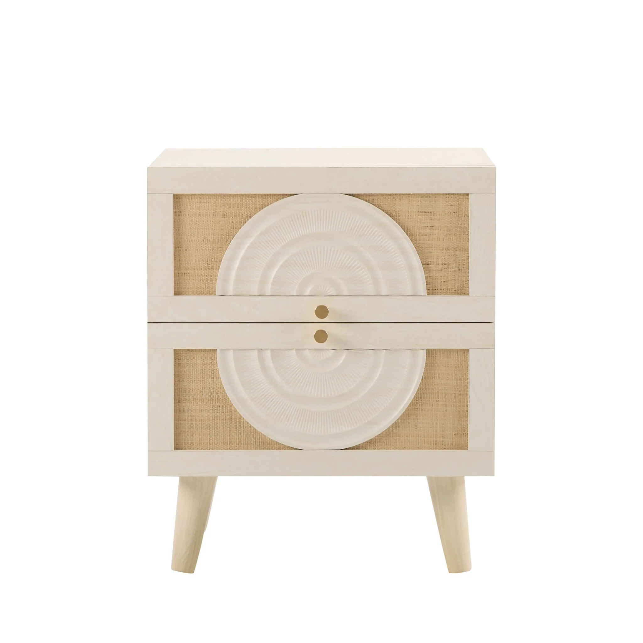 Raven Rattan 2 Drawer Bedside Table - Cream Oak Effect - Image 5