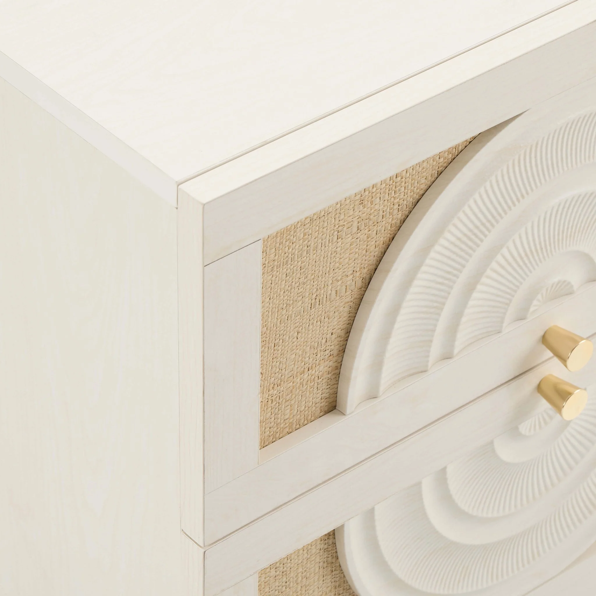 Raven Rattan 2 Drawer Bedside Table - Cream Oak Effect - Image 7