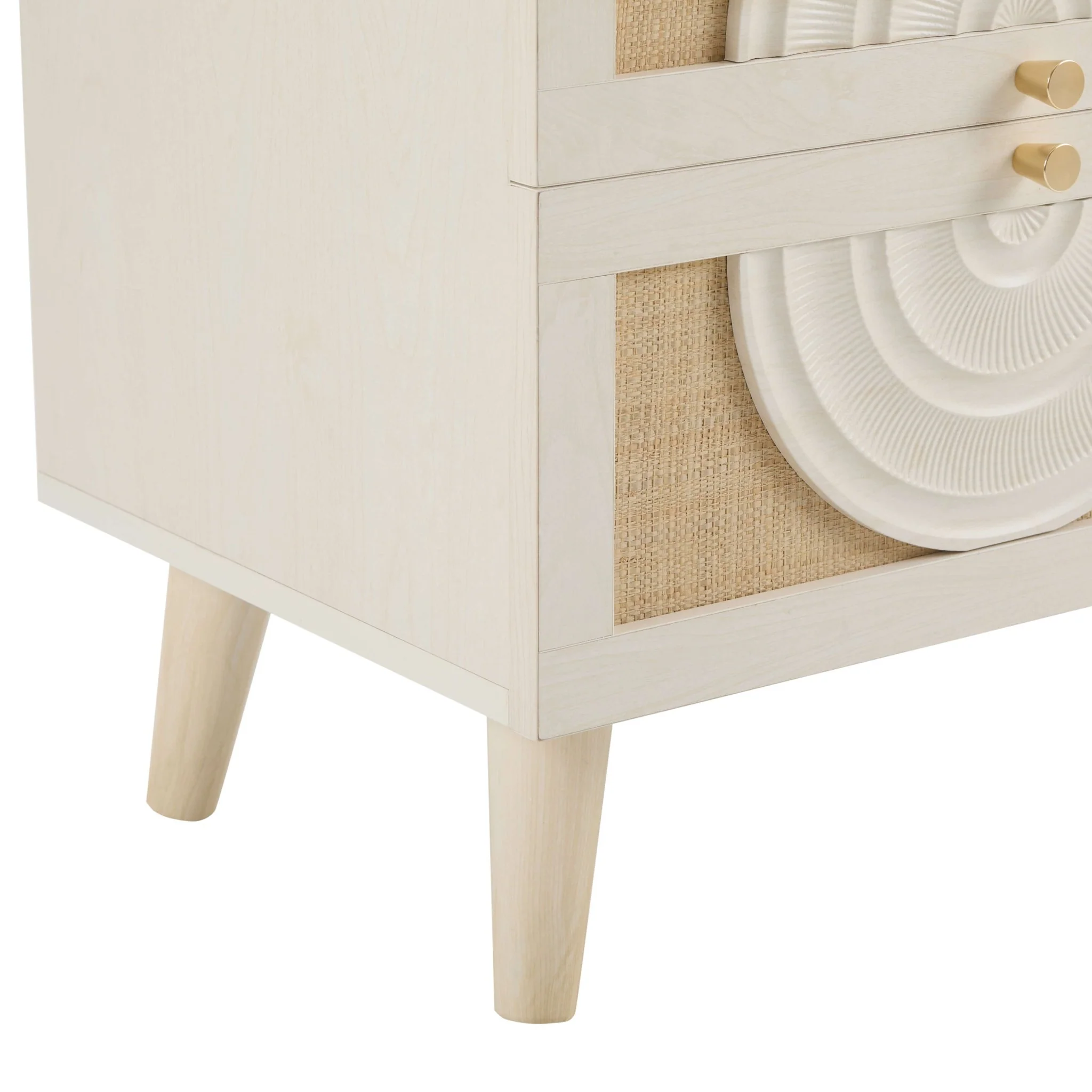 Raven Rattan 2 Drawer Bedside Table - Cream Oak Effect - Image 8