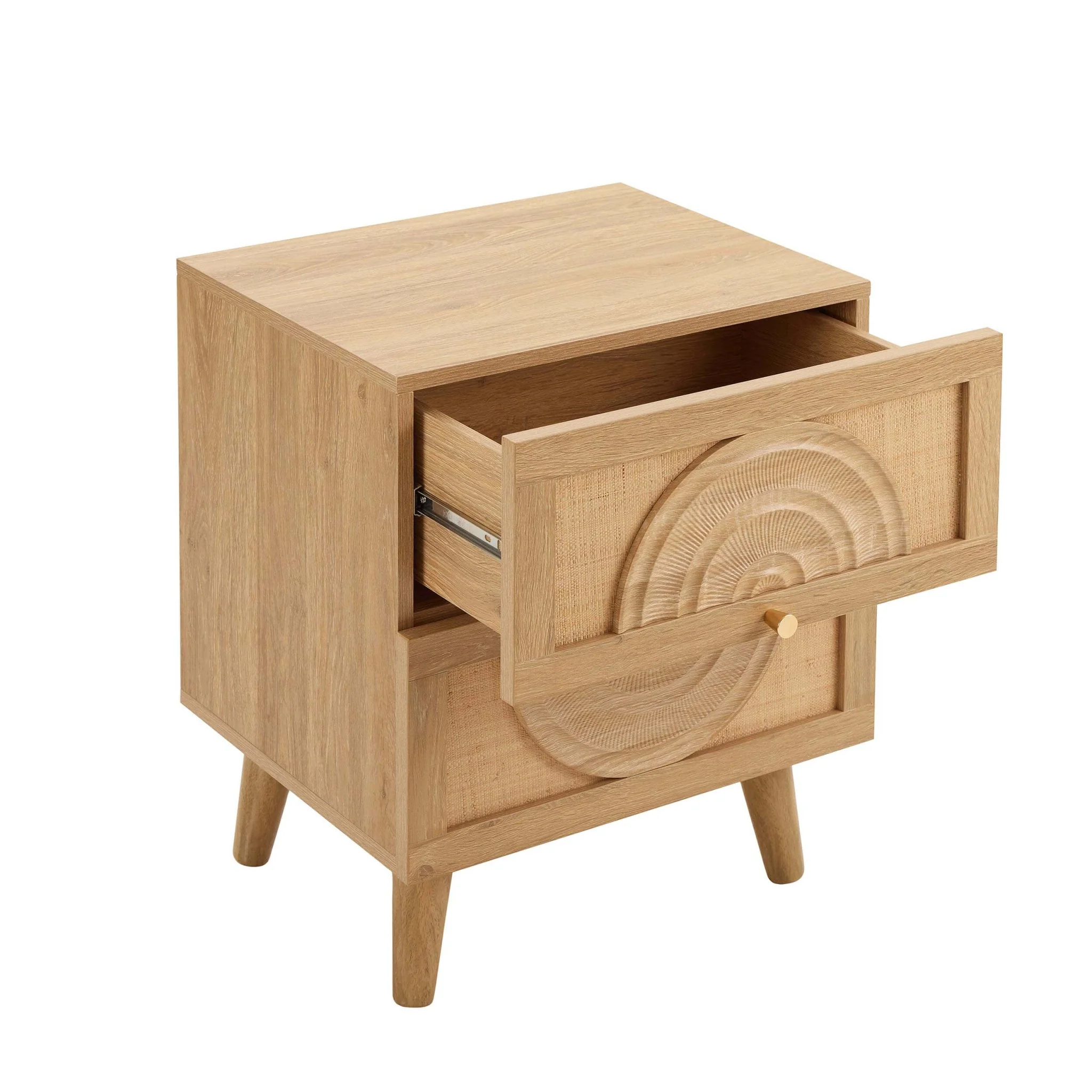 Raven Rattan 2 Drawer Bedside Table - Light Wood - Image 5