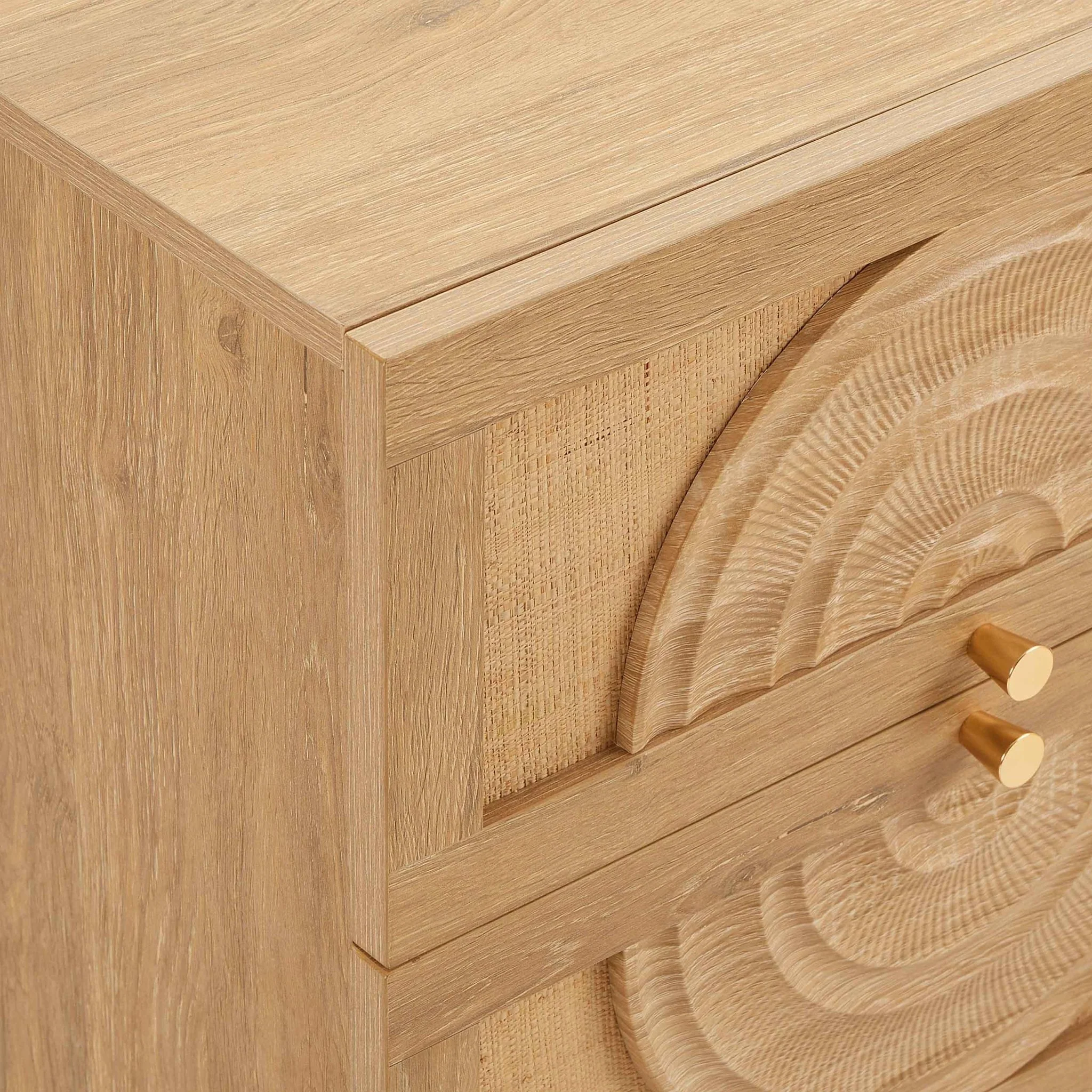 Raven Rattan 2 Drawer Bedside Table - Light Wood - Image 7