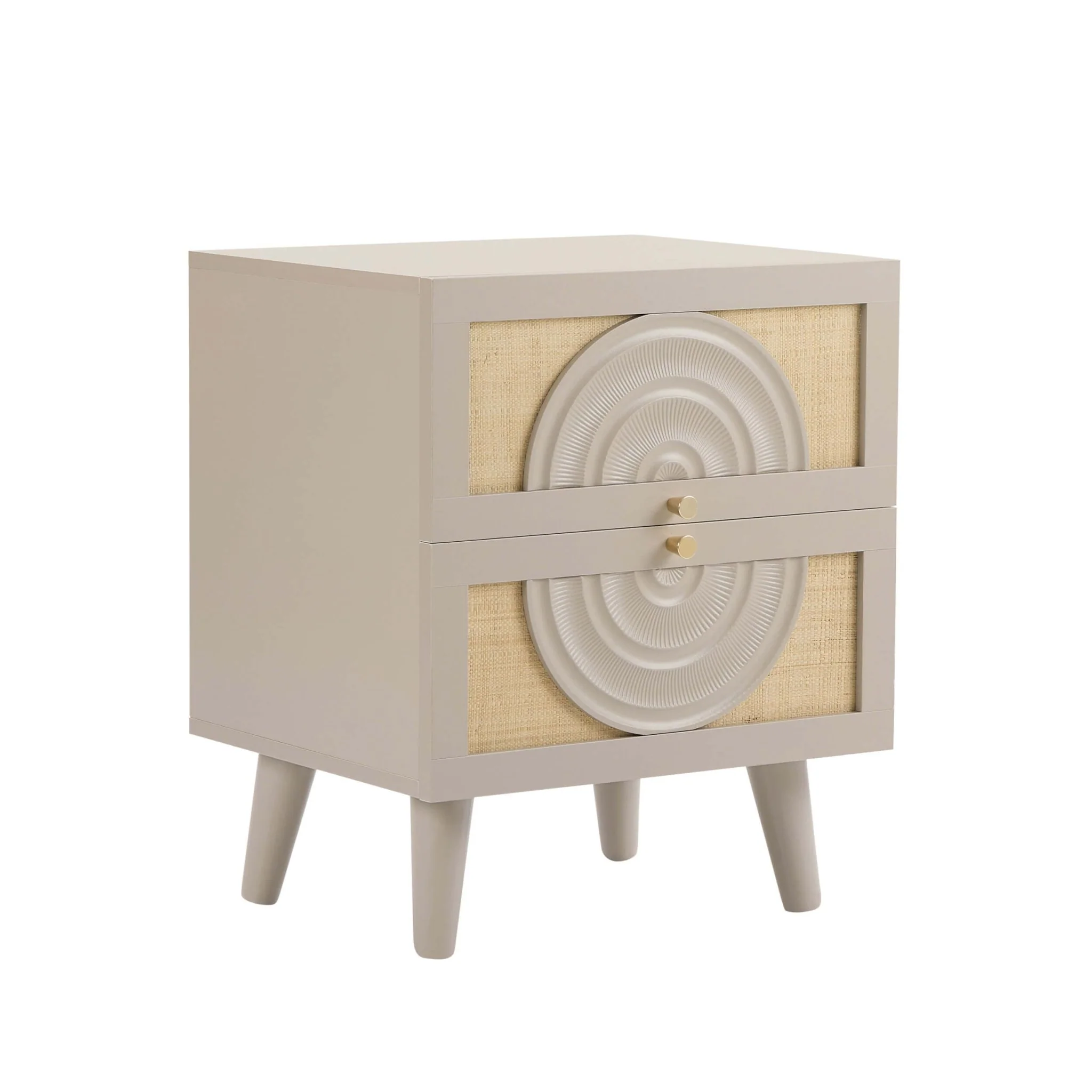 Raven Rattan 2 Drawer Bedside Table - Taupe - Image 3