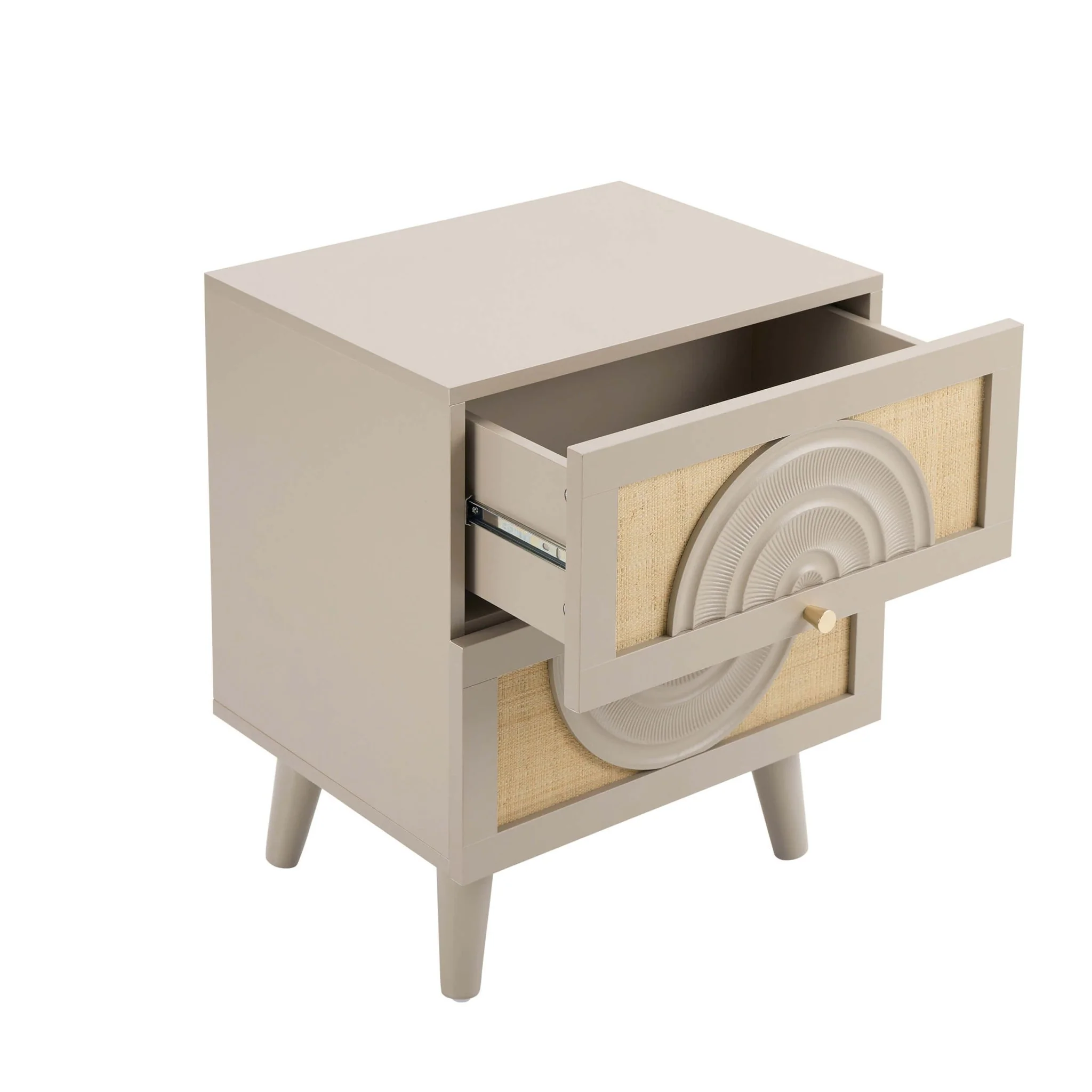 Raven Rattan 2 Drawer Bedside Table - Taupe - Image 4