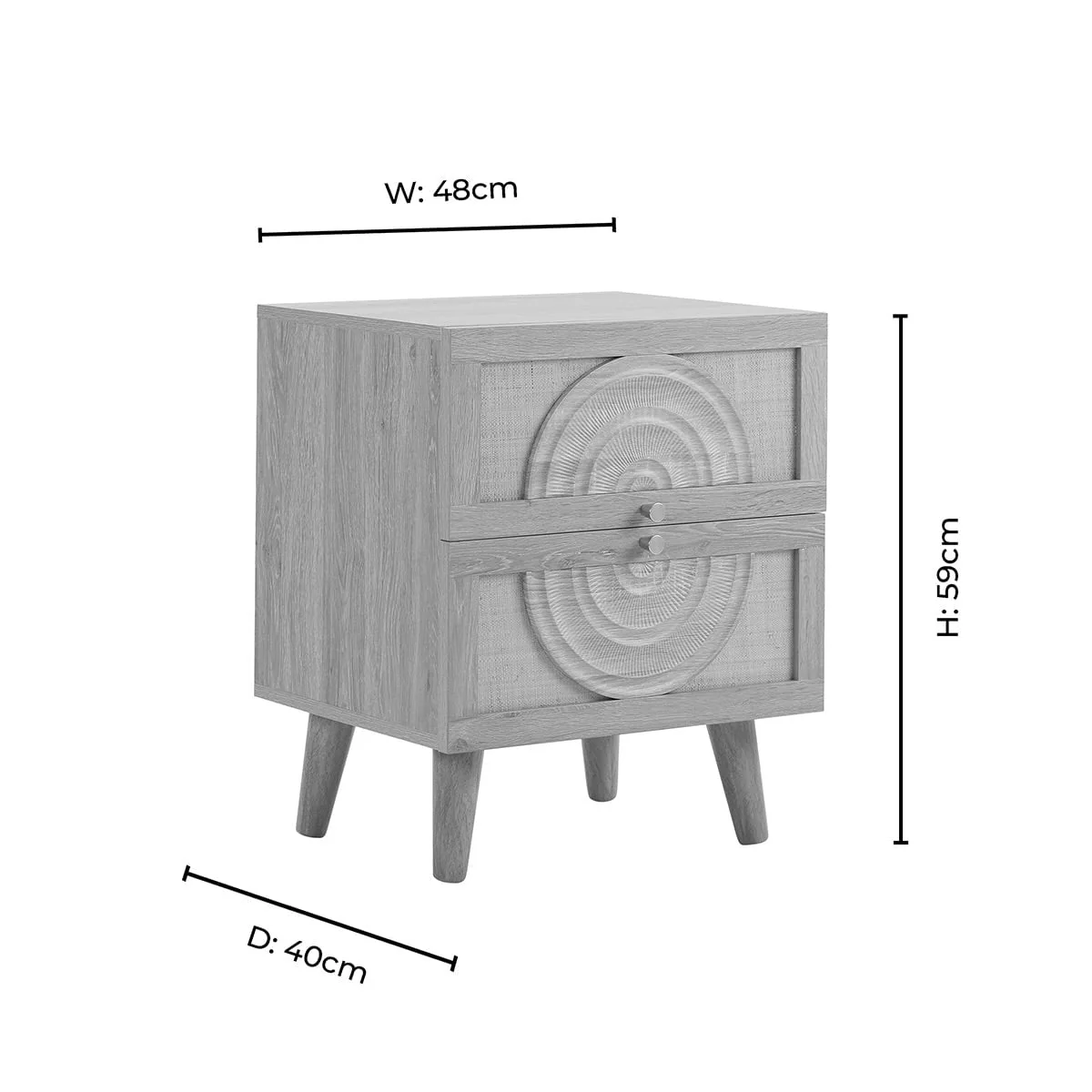 Raven Rattan 2 Drawer Bedside Table - Taupe - Image 9