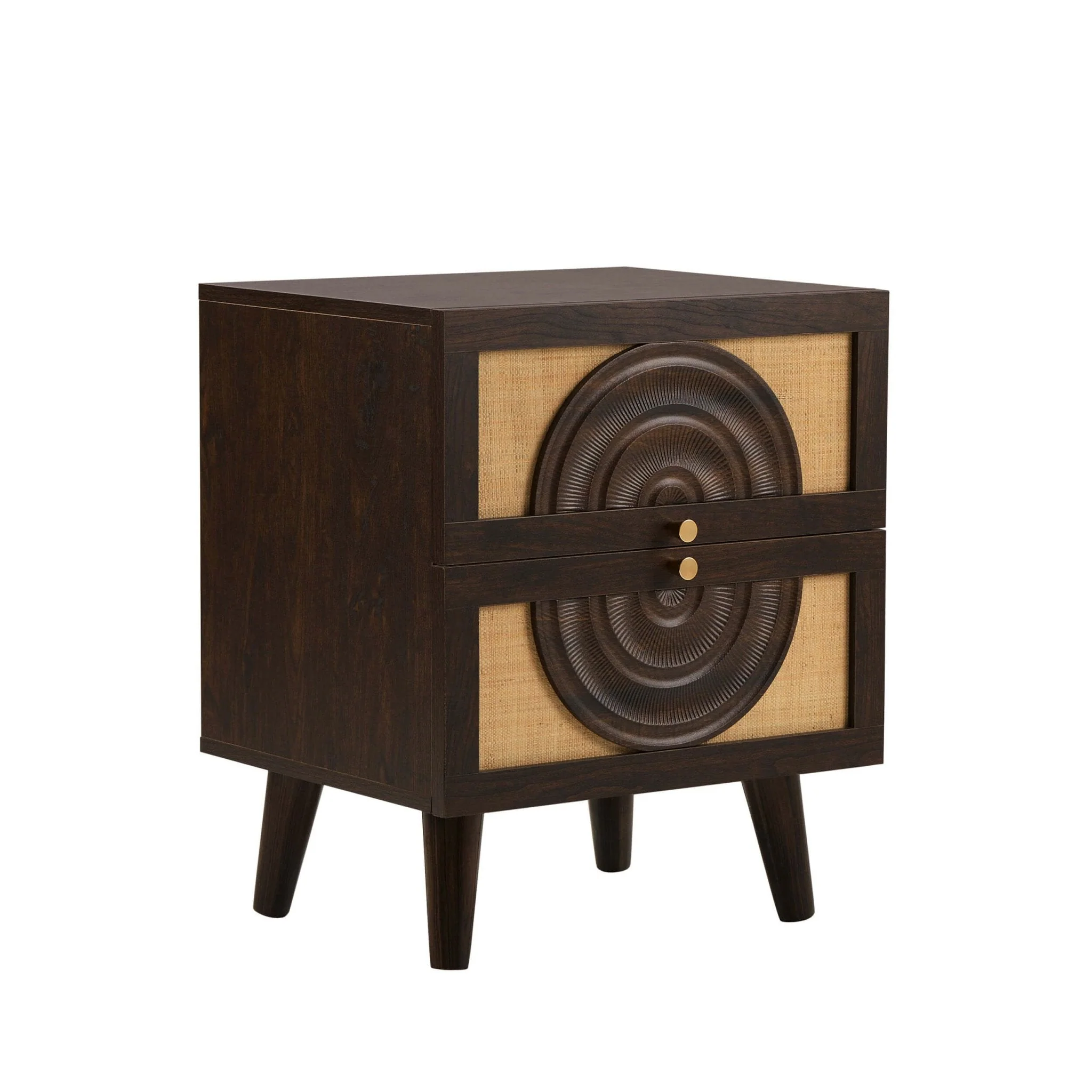 Raven Rattan 2 Drawer Bedside Table - Walnut - Image 4