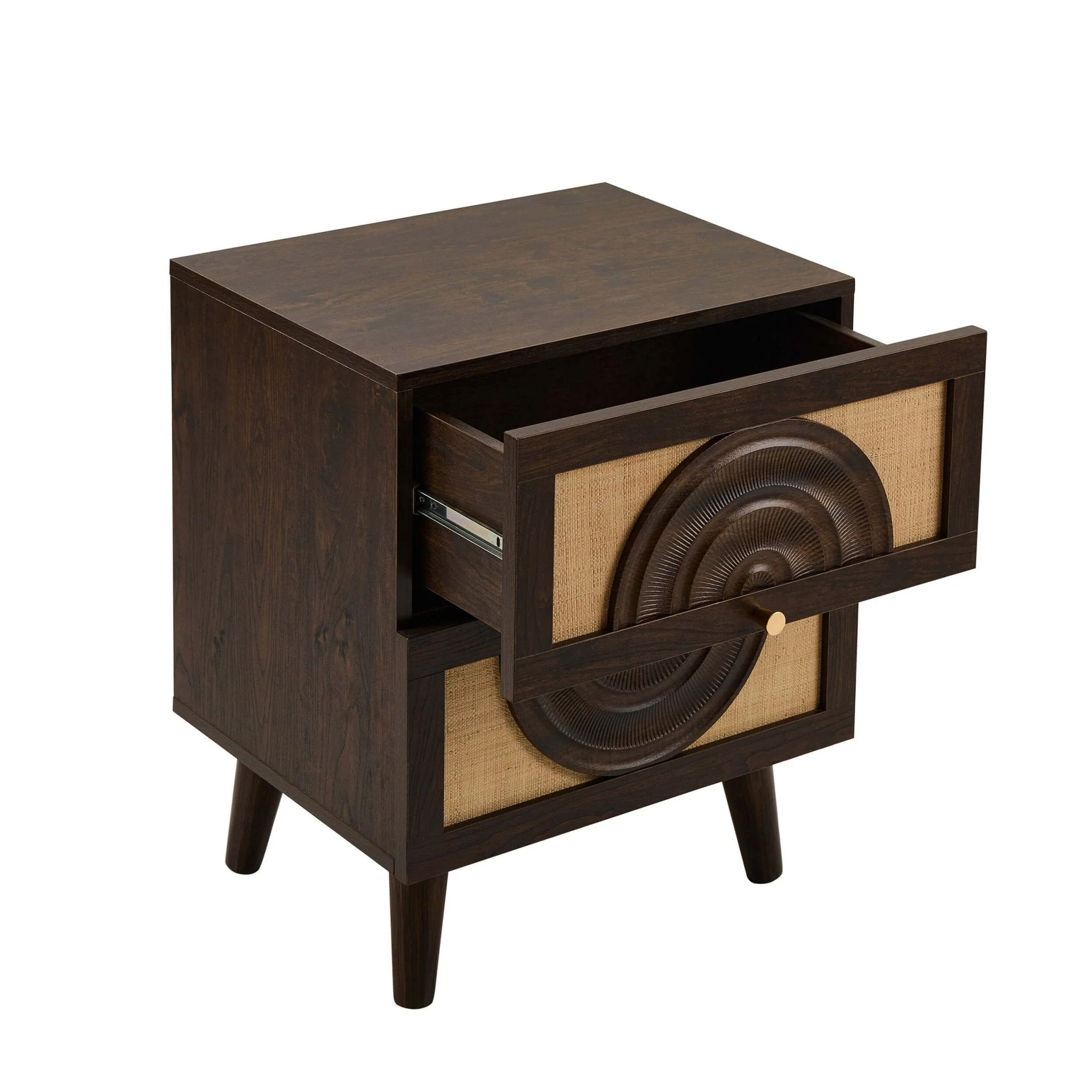 Raven Rattan 2 Drawer Bedside Table - Walnut - Image 5