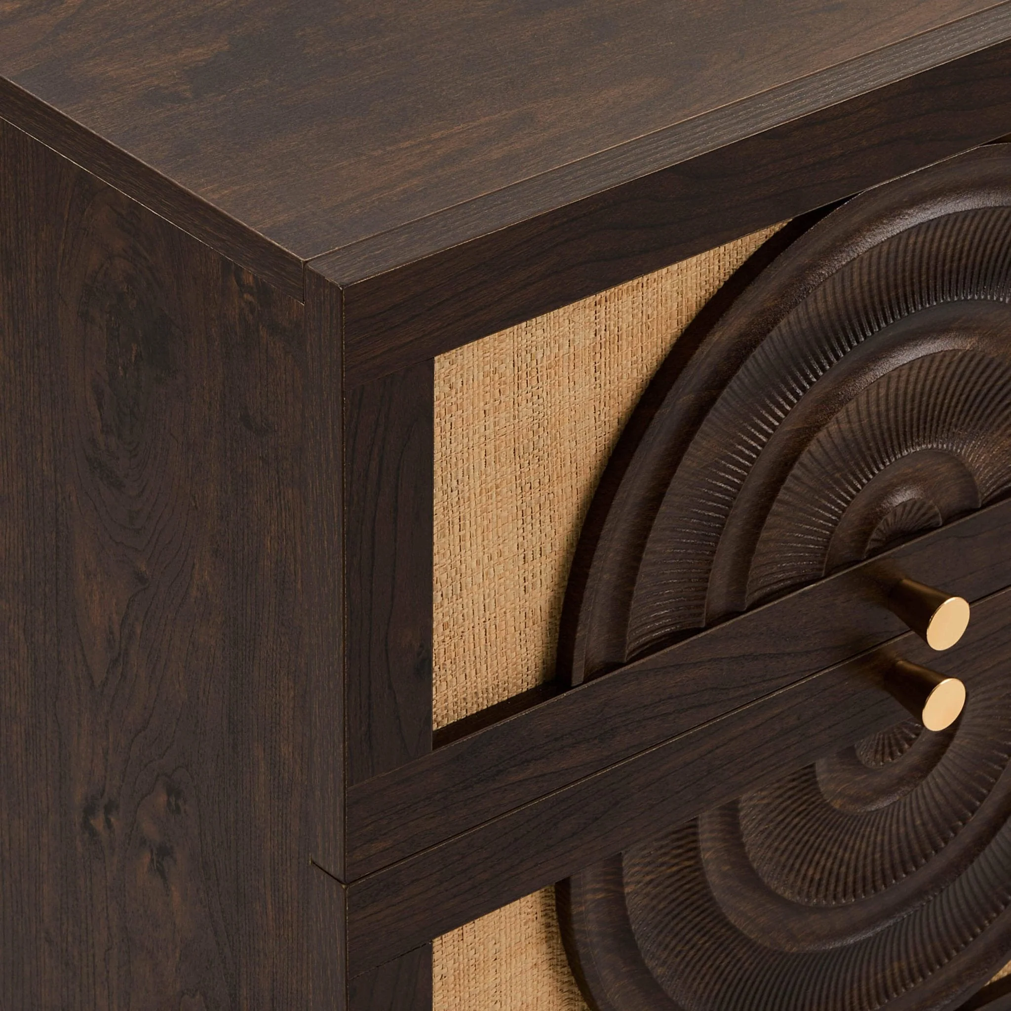 Raven Rattan 2 Drawer Bedside Table - Walnut - Image 7
