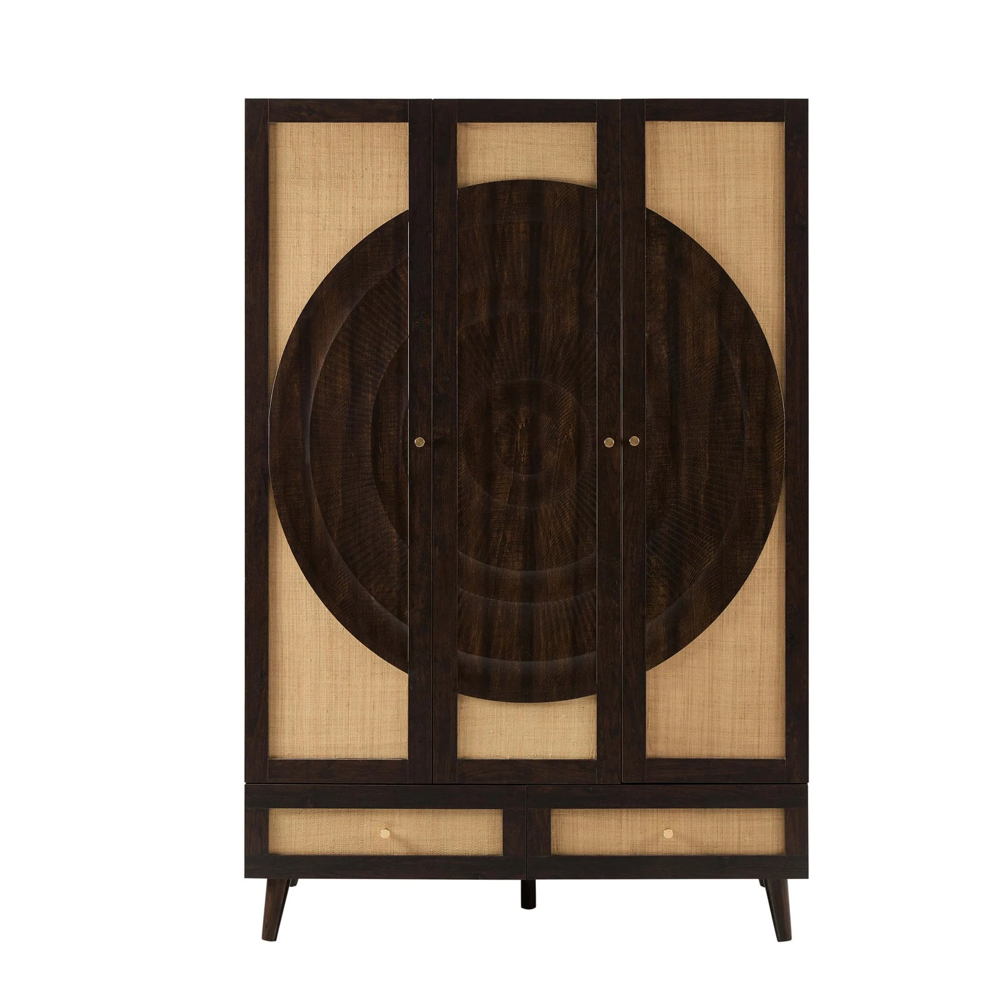 Raven Rattan 3 Door Wardrobe with Drawers - Walnut - Image 4