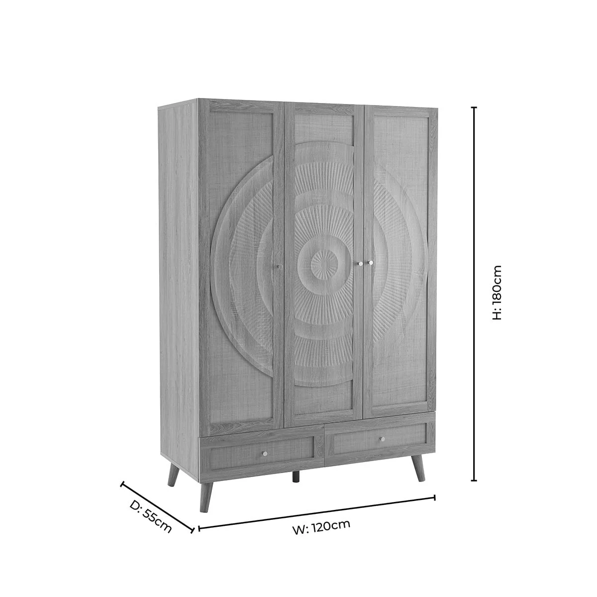 Raven Rattan 3 Door Wardrobe with Drawers - Walnut - Image 8