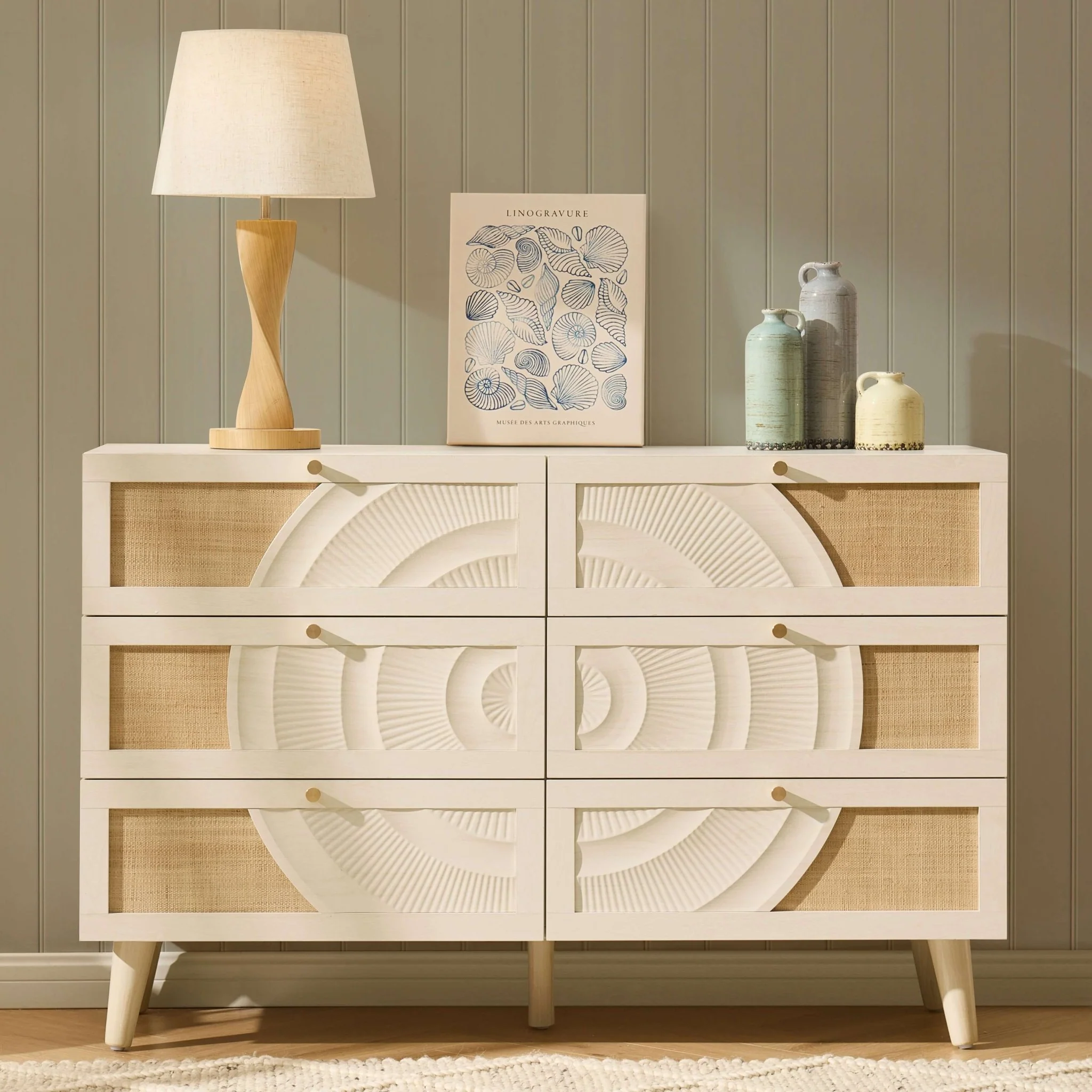 Raven Rattan 6 Drawer Chest - Cream Oak Effect - Image 2