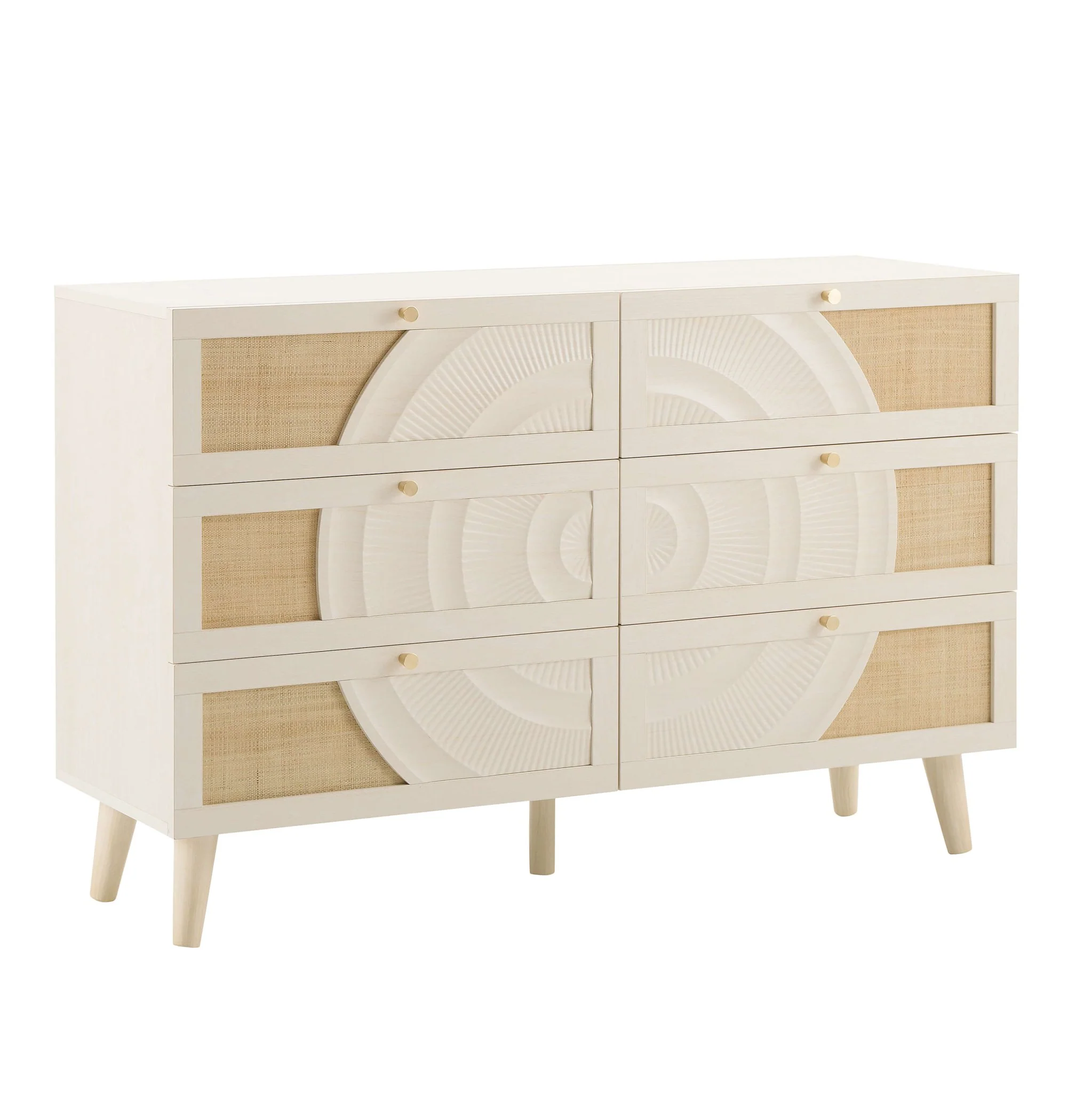 Raven Rattan 6 Drawer Chest - Cream Oak Effect - Image 3