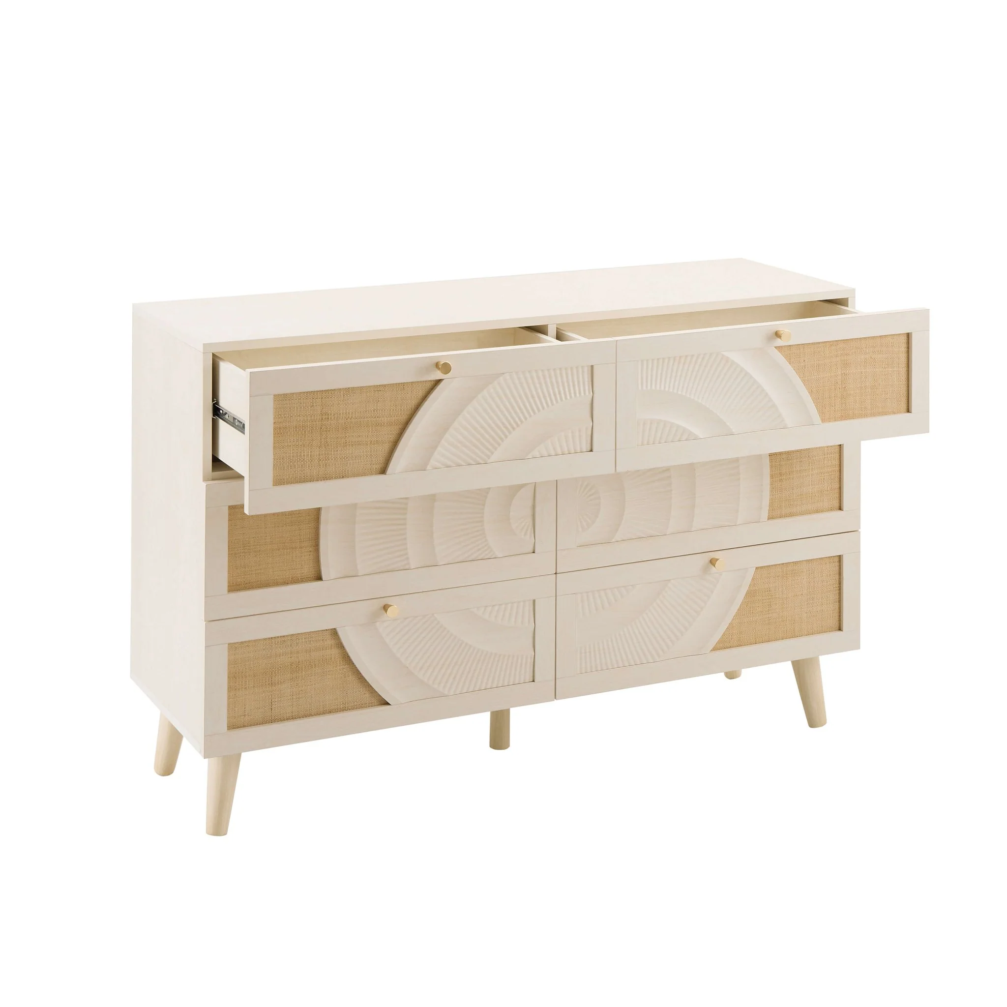Raven Rattan 6 Drawer Chest - Cream Oak Effect - Image 4