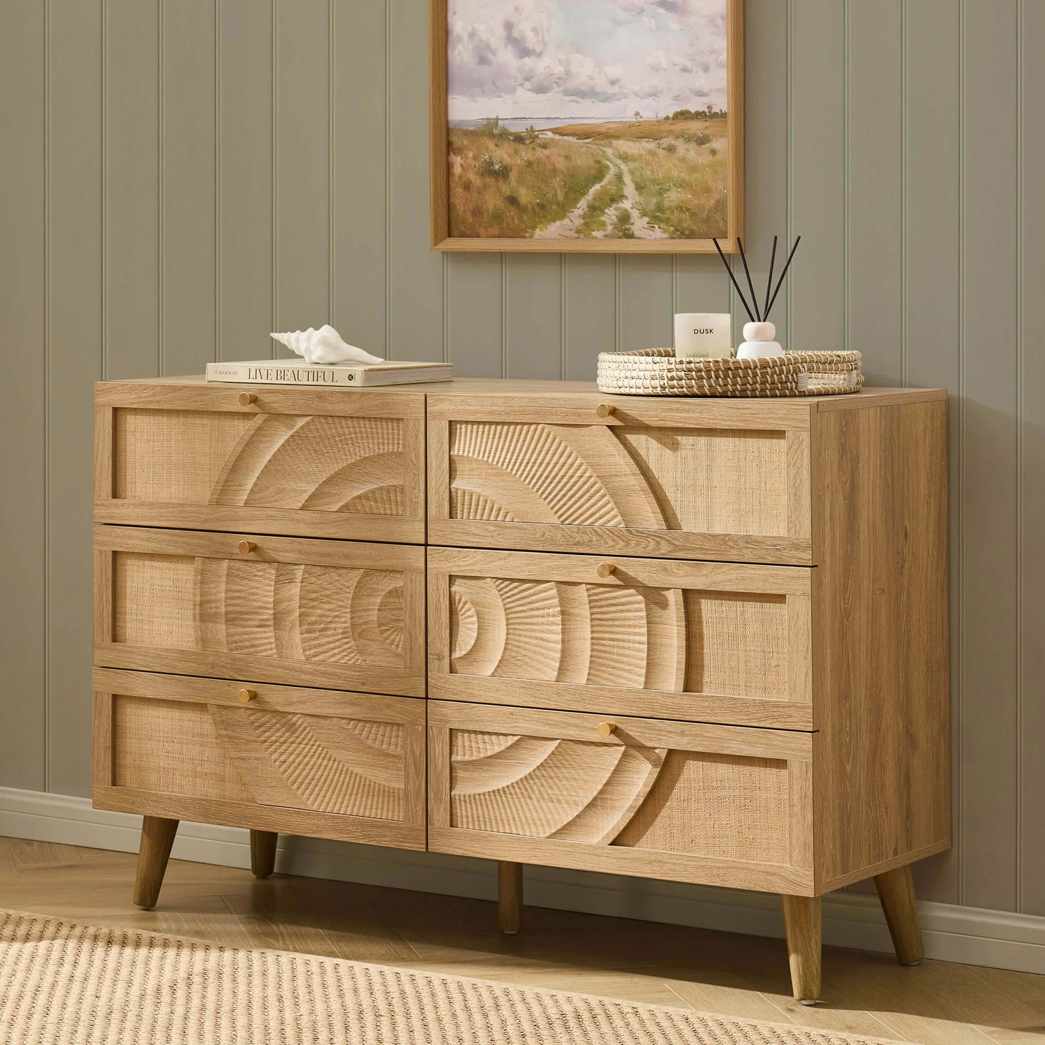 Raven Rattan 6 Drawer Chest - Light Wood
