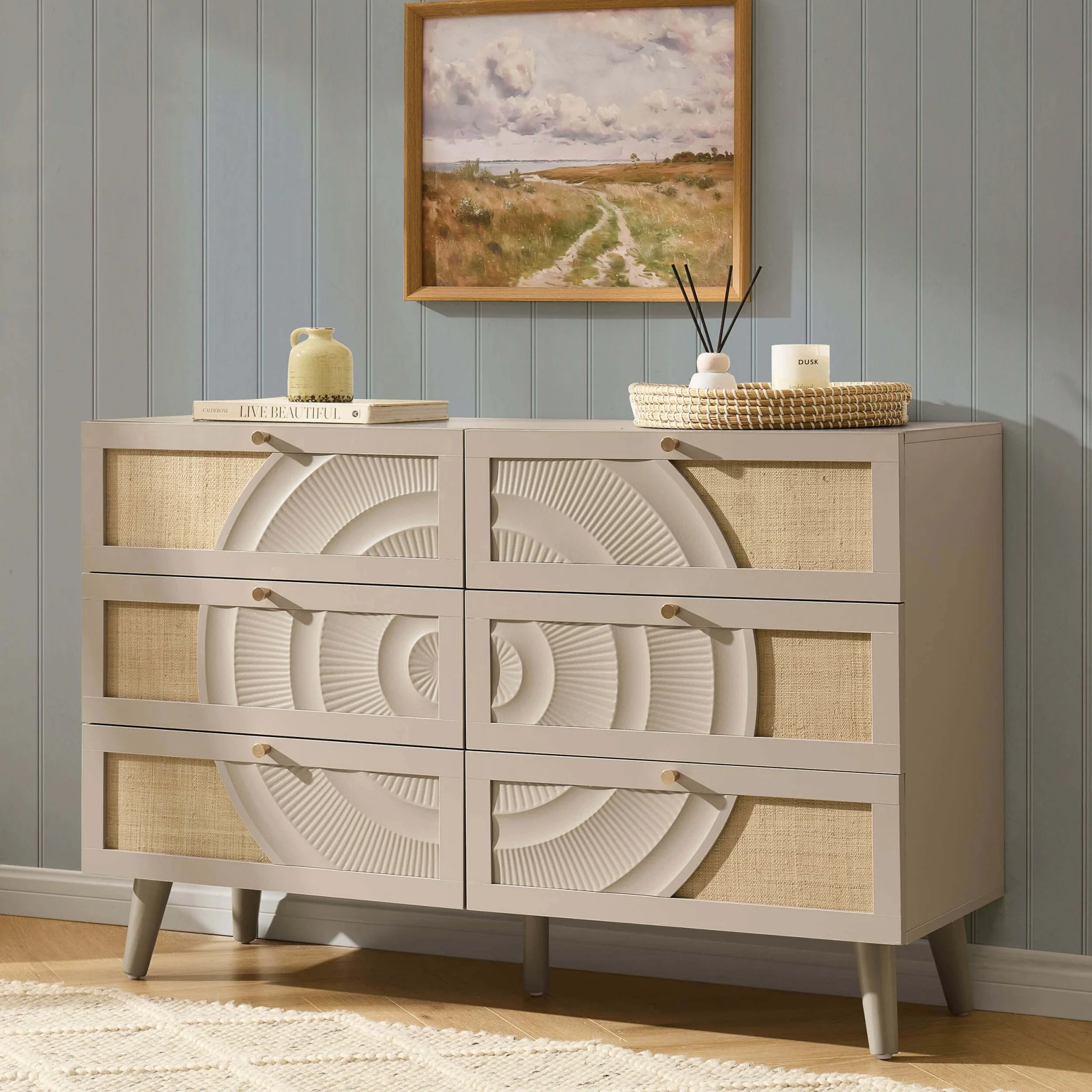 Raven Rattan 6 Drawer Chest - Taupe