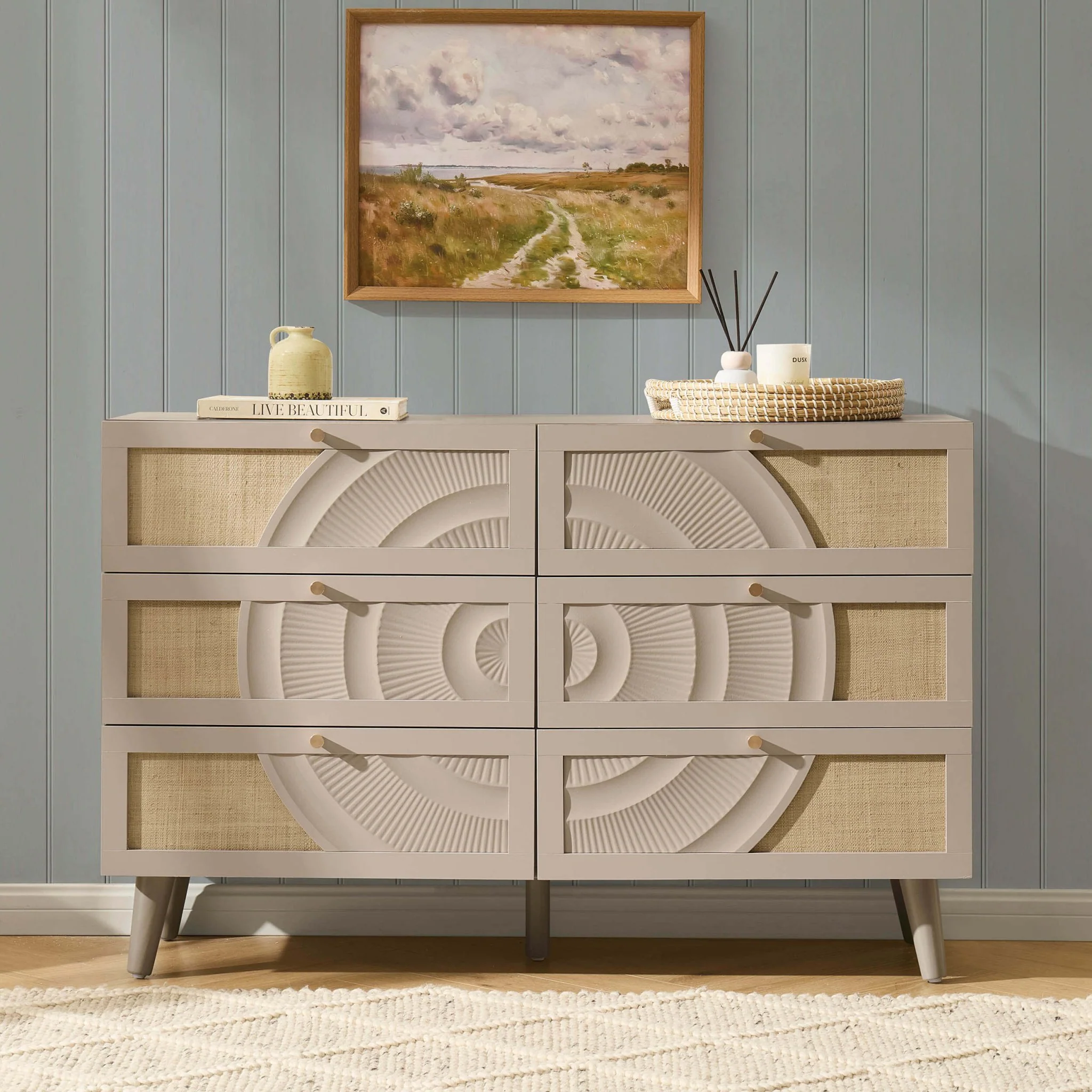 Raven Rattan 6 Drawer Chest - Taupe - Image 2