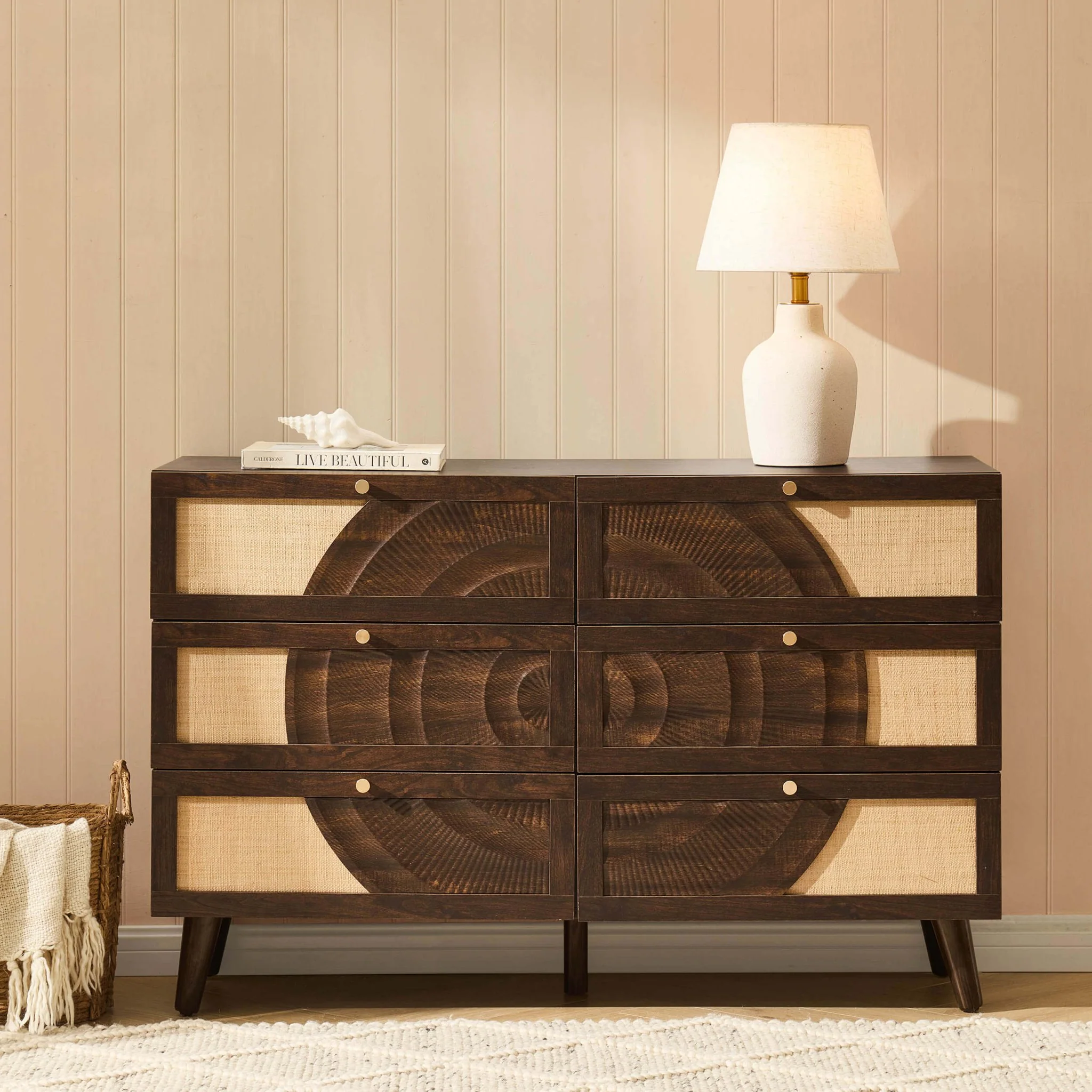 Raven Rattan 6 Drawer Chest - Walnut - Image 2