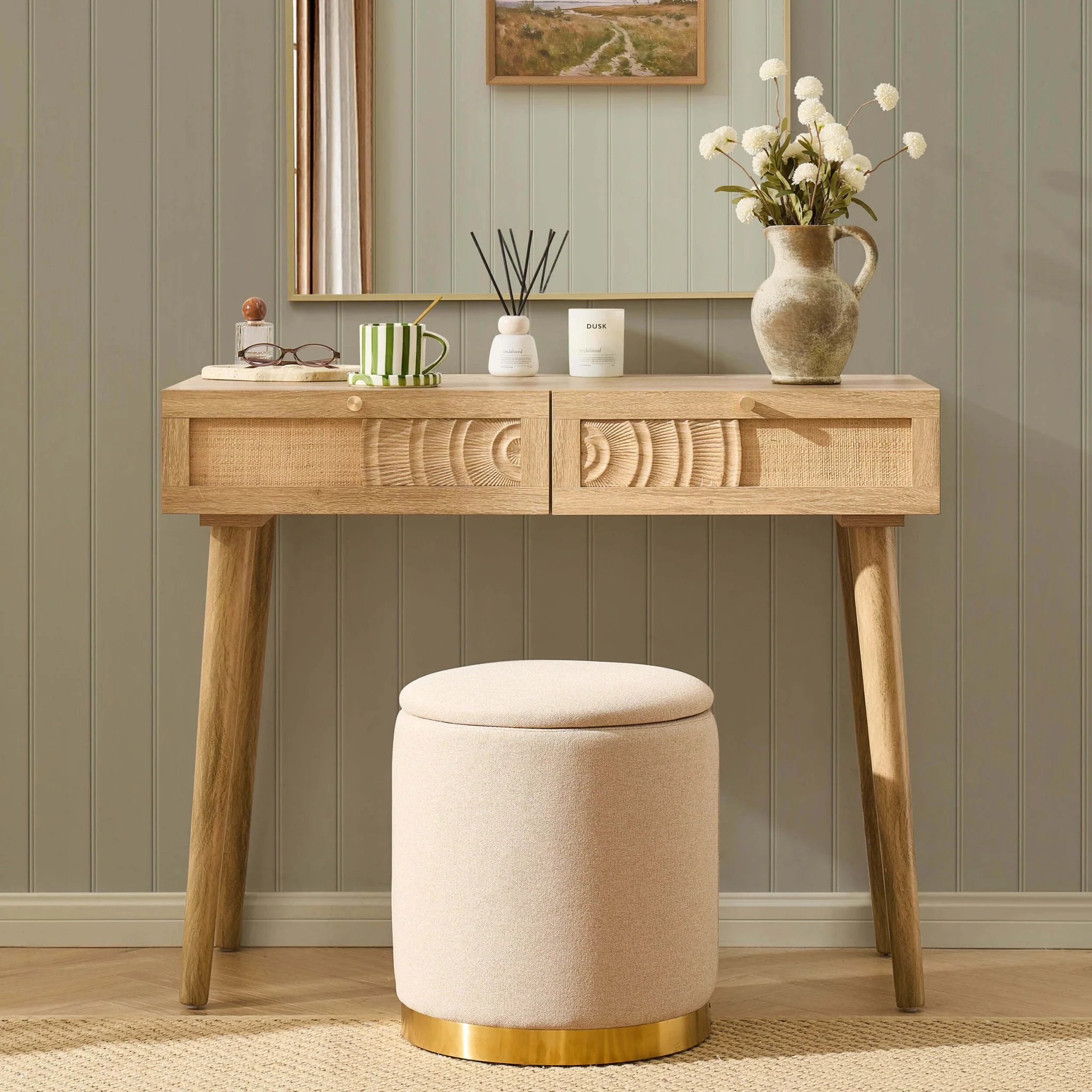 Raven Rattan Dressing Table with Drawers - Light Wood - Image 2
