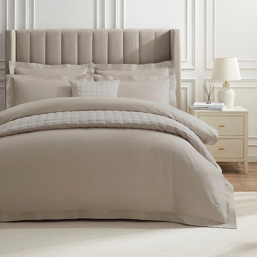 Regent Embroidered 100% Cotton Duvet Cover 400 Thread Count - Champagne