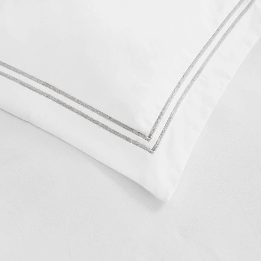 Regent Embroidered 100% Cotton Duvet Cover 400 Thread Count - Grey - Image 2