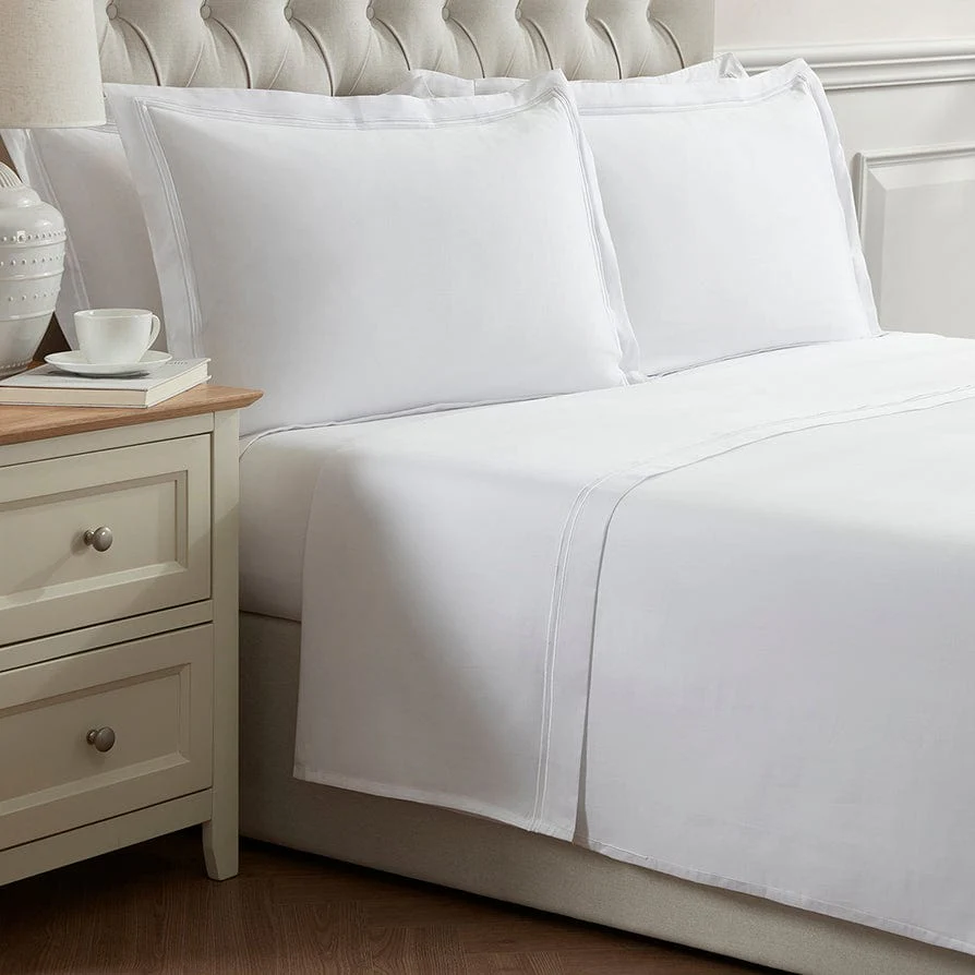 Regent Embroidered 100% Cotton Flat Sheet 400 Thread Count - White