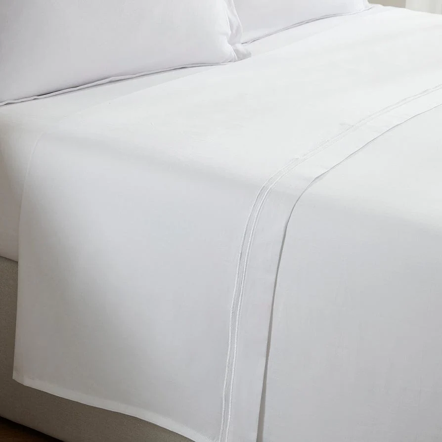 Regent Embroidered 100% Cotton Flat Sheet 400 Thread Count - White - Image 2