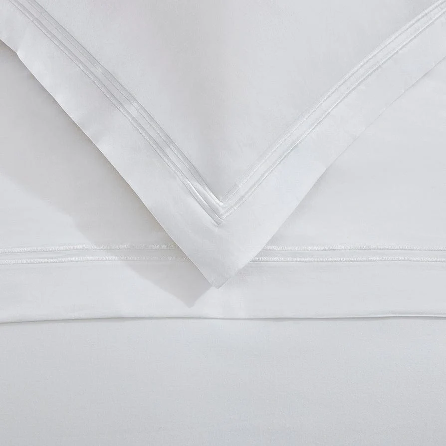 Regent Embroidered 100% Cotton Flat Sheet 400 Thread Count - White - Image 3