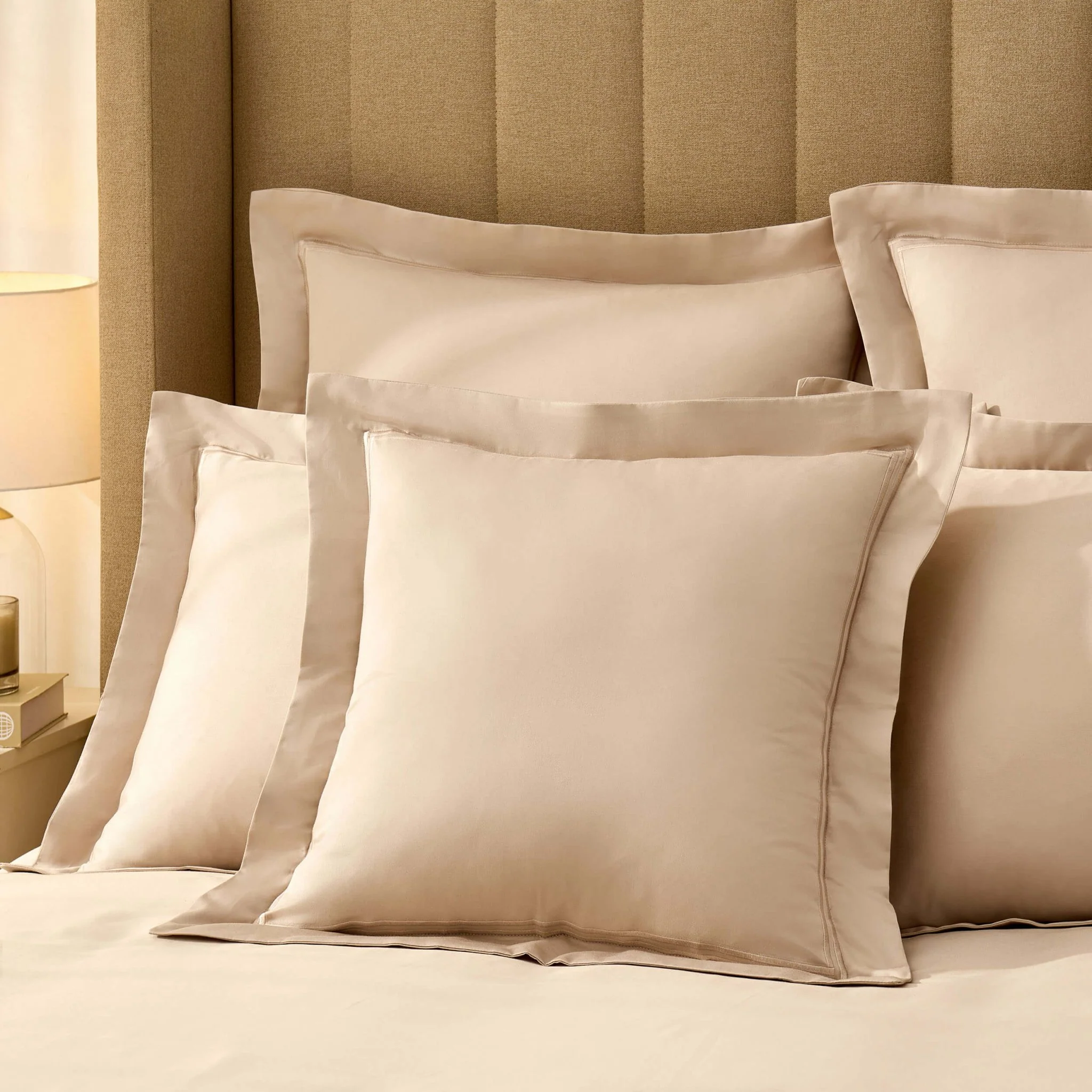 Regent Embroidered 100% Cotton Pair of Oxford Square Pillowcases - Champagne