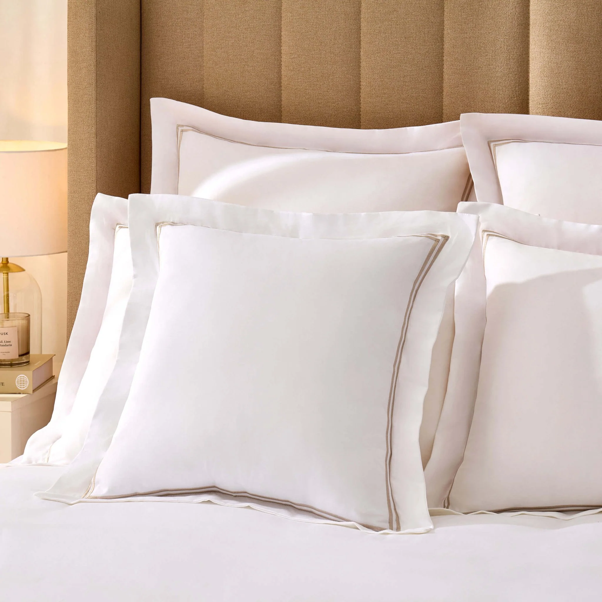 Regent Embroidered 100% Cotton Pair of Oxford Square Pillowcases - Grey