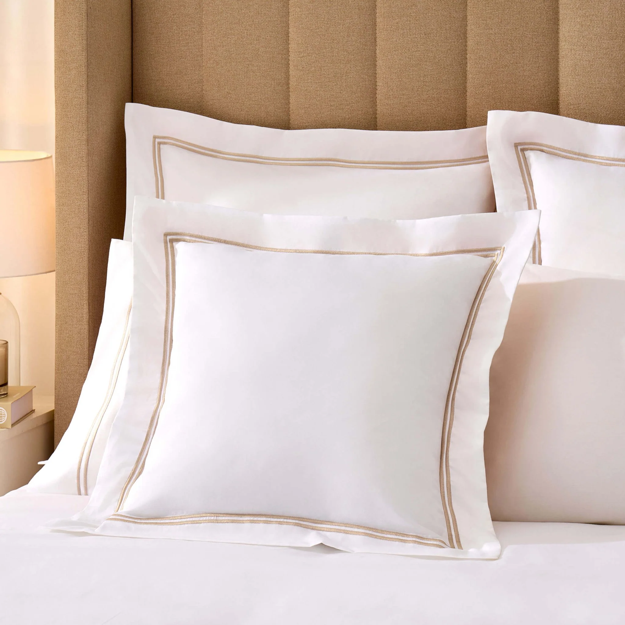 Regent Embroidered 100% Cotton Pair of Oxford Square Pillowcases - Natural