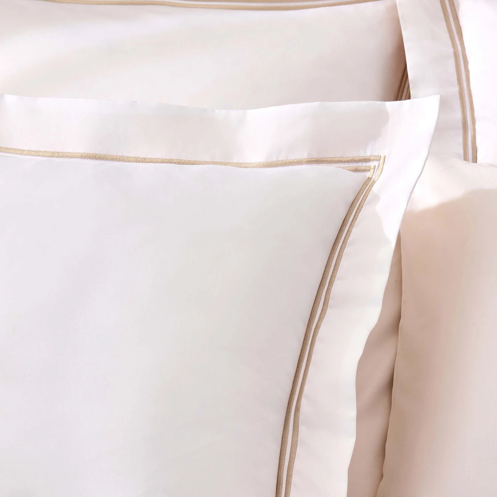 Regent Embroidered 100% Cotton Pair of Oxford Square Pillowcases - Natural - Image 2