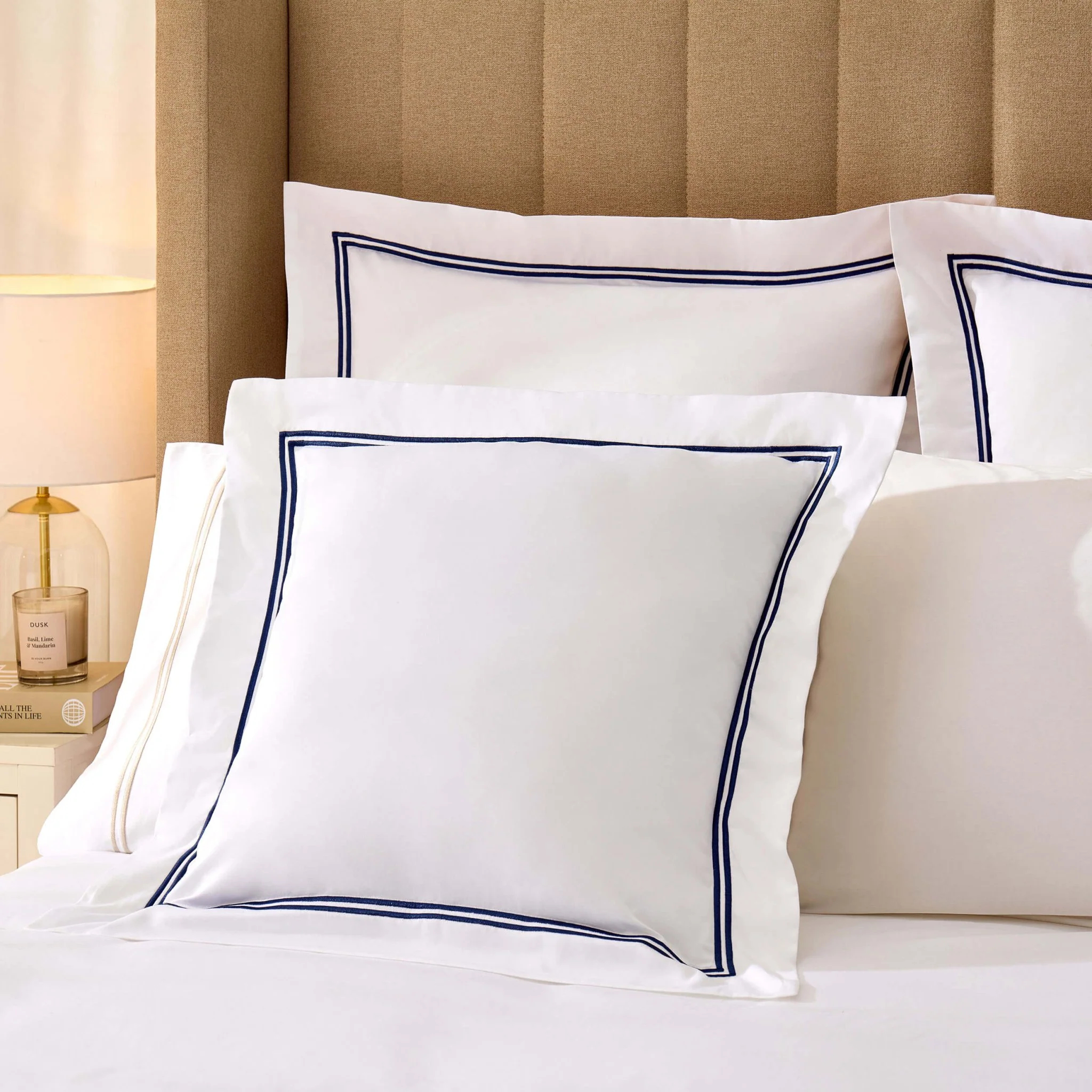 Regent Embroidered 100% Cotton Pair of Oxford Square Pillowcases - Navy