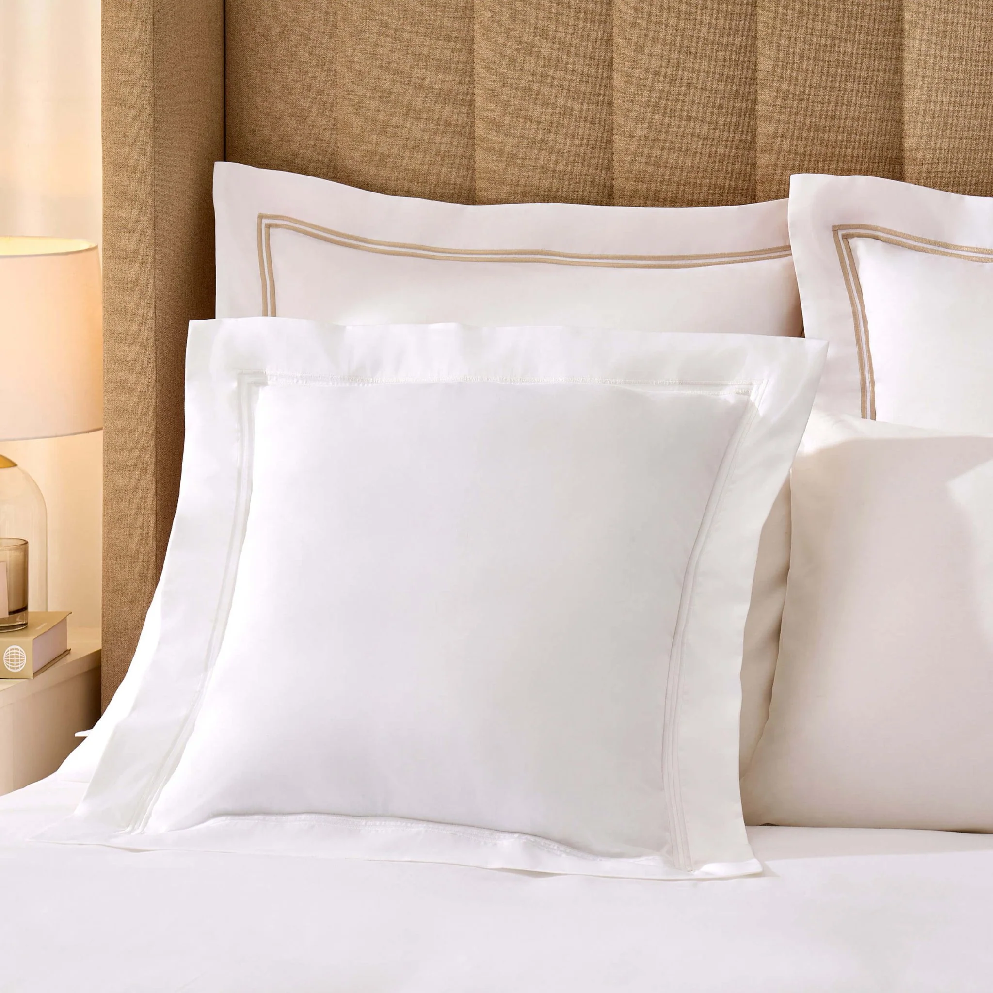 Regent Embroidered 100% Cotton Pair of Oxford Square Pillowcases - White