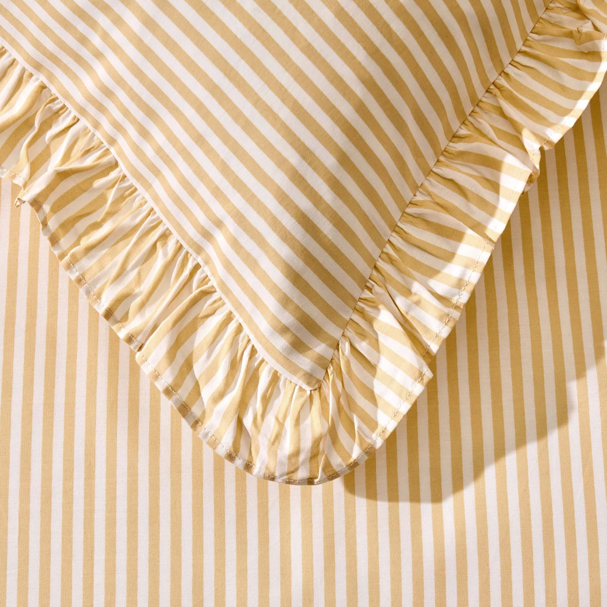 Remy 200 Thread Count Shirting Stripe Print Ruffle Edge Duvet Cover Set - Buttermilk - Image 4