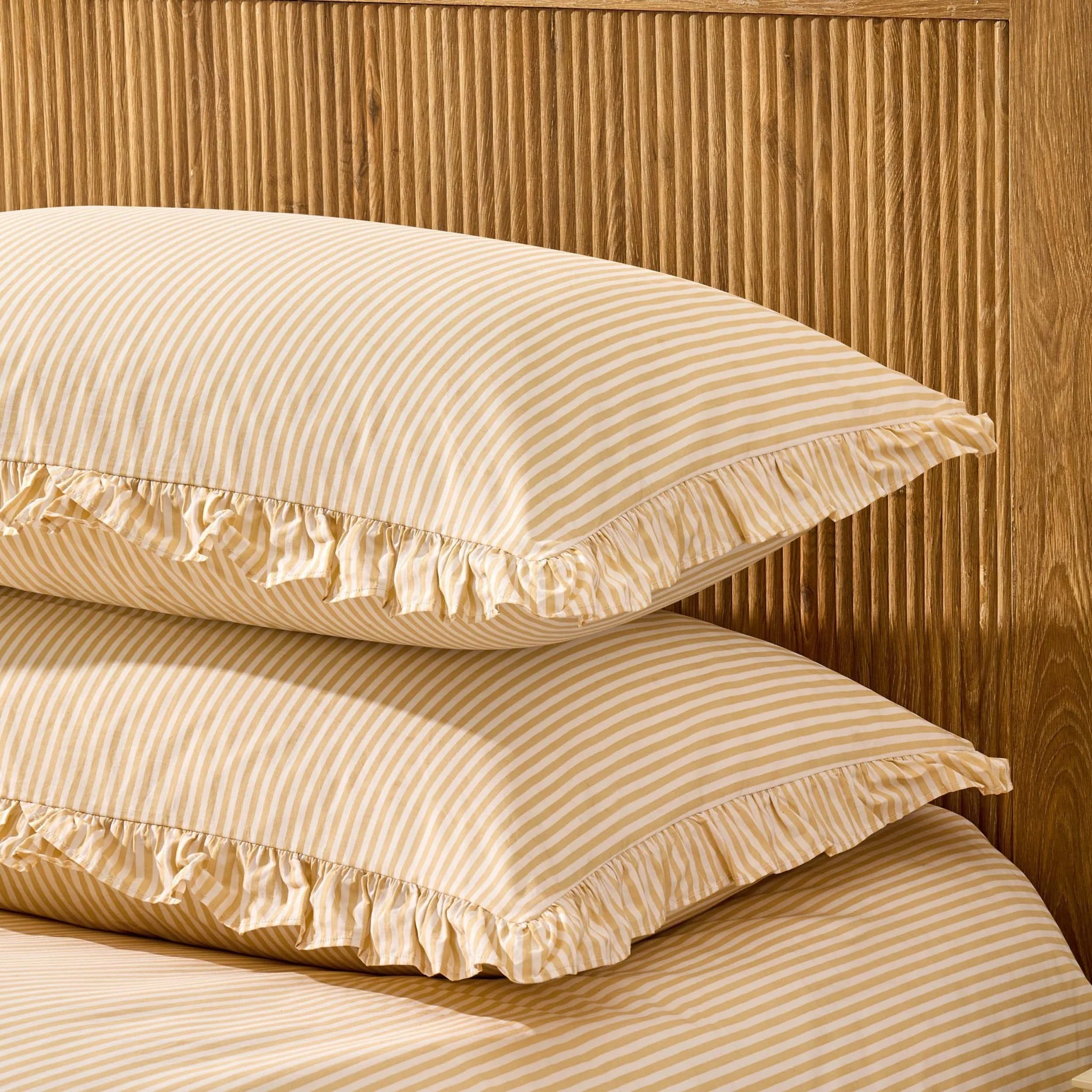 Remy 200 Thread Count Shirting Stripe Print Ruffle Edge Duvet Cover Set - Buttermilk - Image 6
