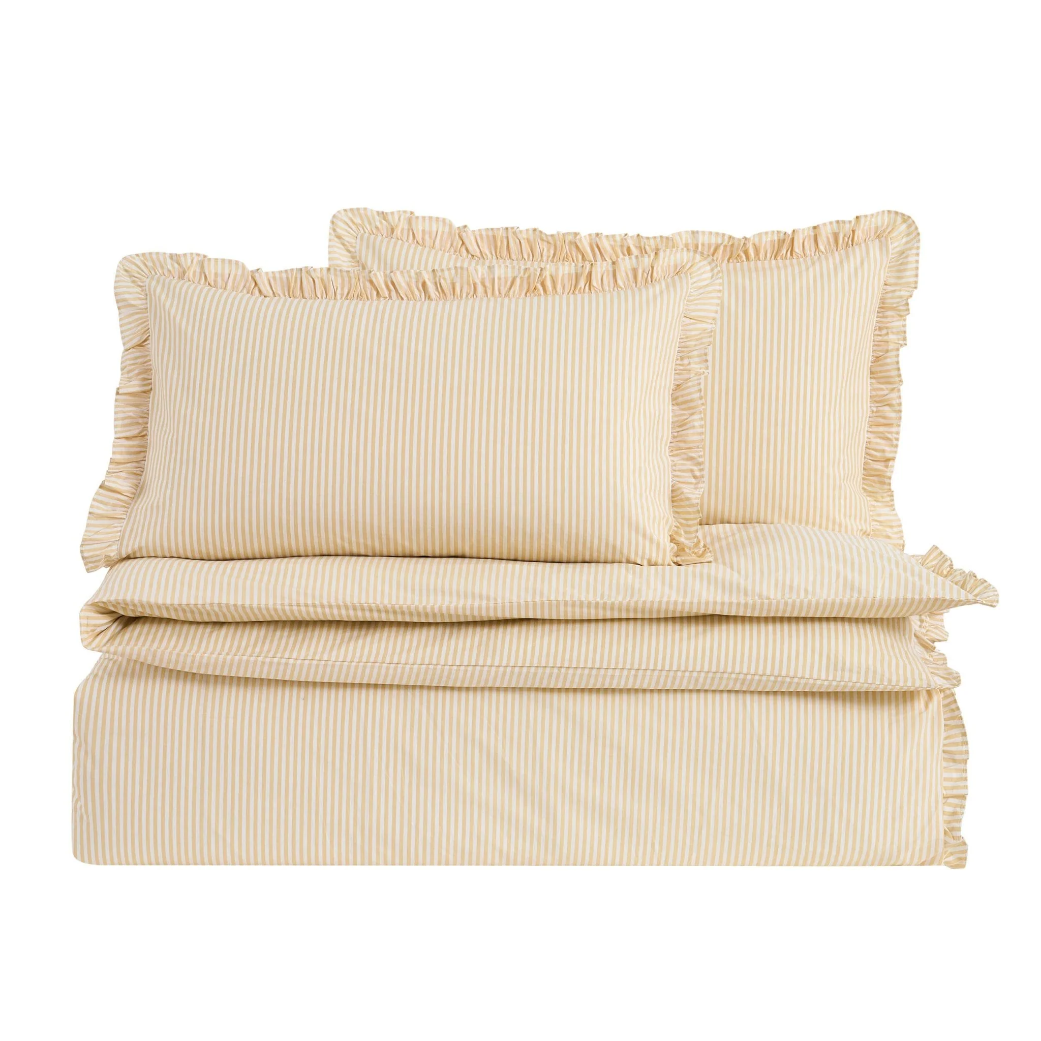 Remy 200 Thread Count Shirting Stripe Print Ruffle Edge Duvet Cover Set - Buttermilk - Image 8