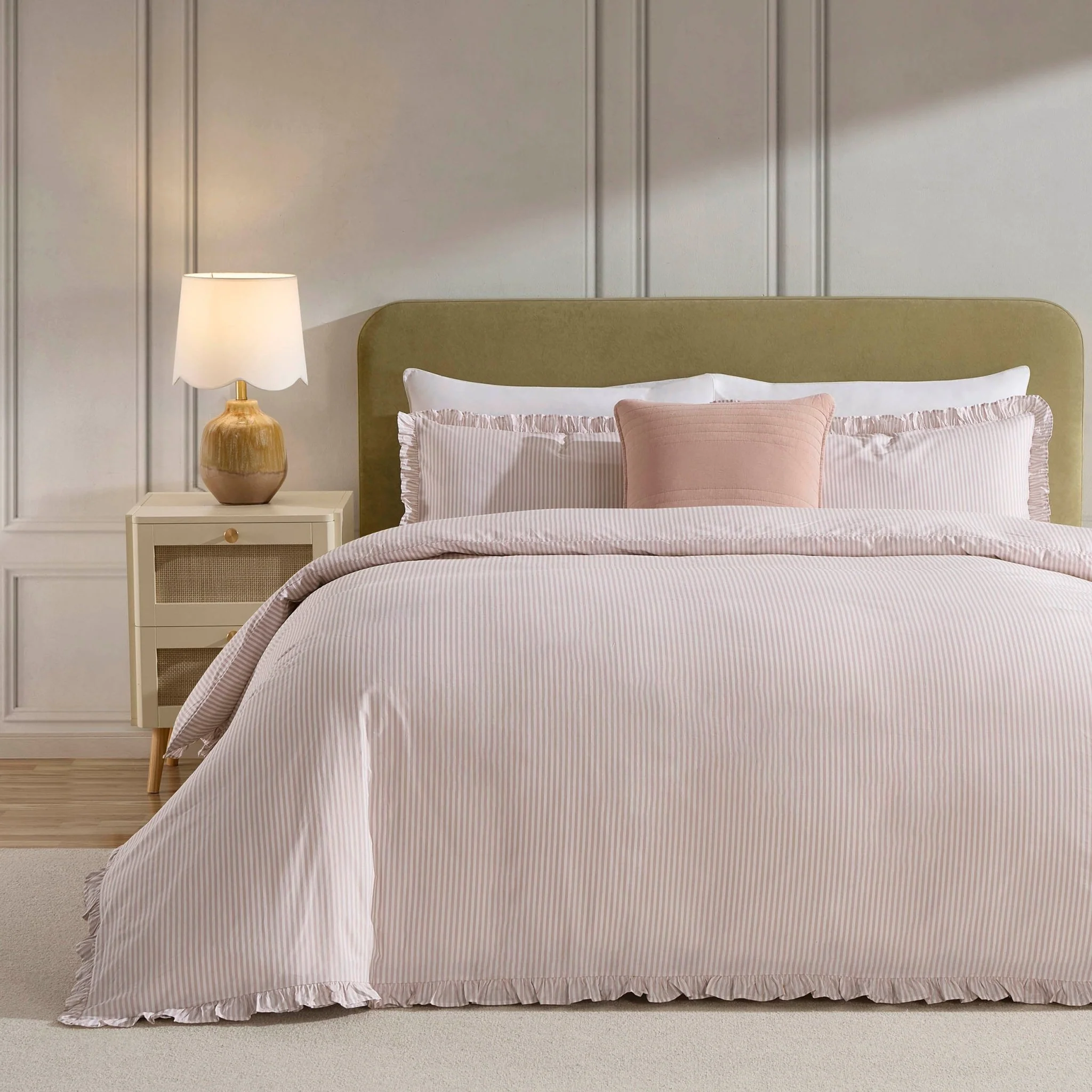 Remy 200 Thread Count Stripe Duvet Cover & Pillowcase Set - Blush