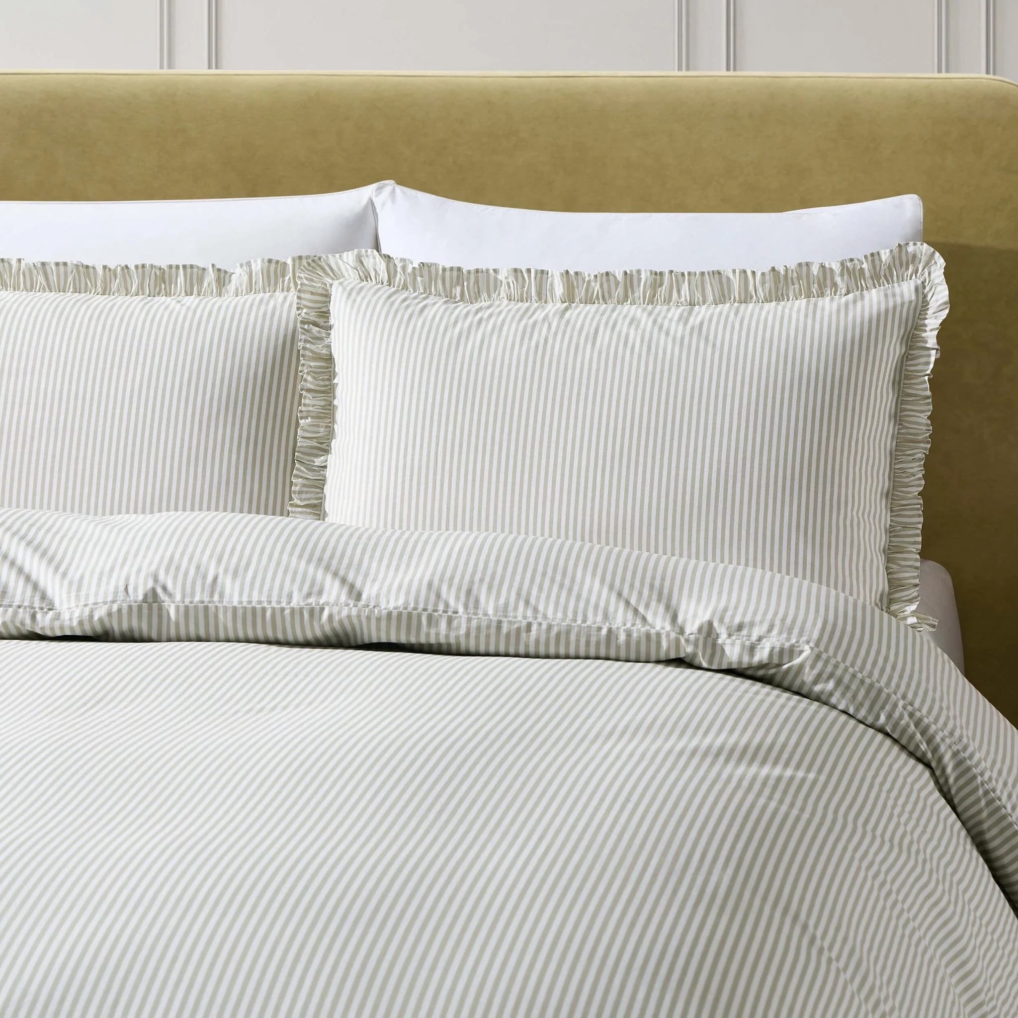Remy 200 Thread Count Stripe Duvet Cover & Pillowcase Set - Olive - Image 2