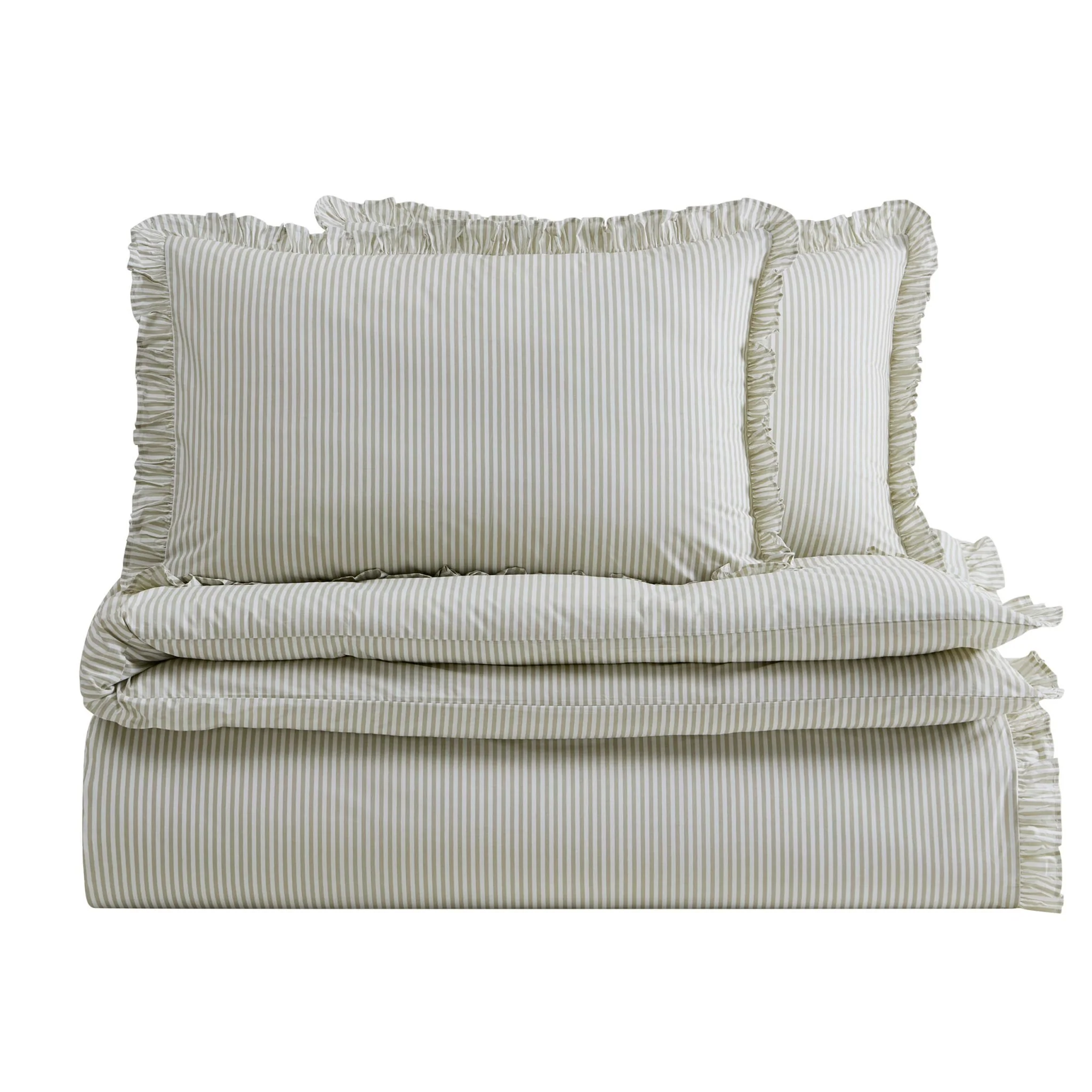 Remy 200 Thread Count Stripe Duvet Cover & Pillowcase Set - Olive - Image 4