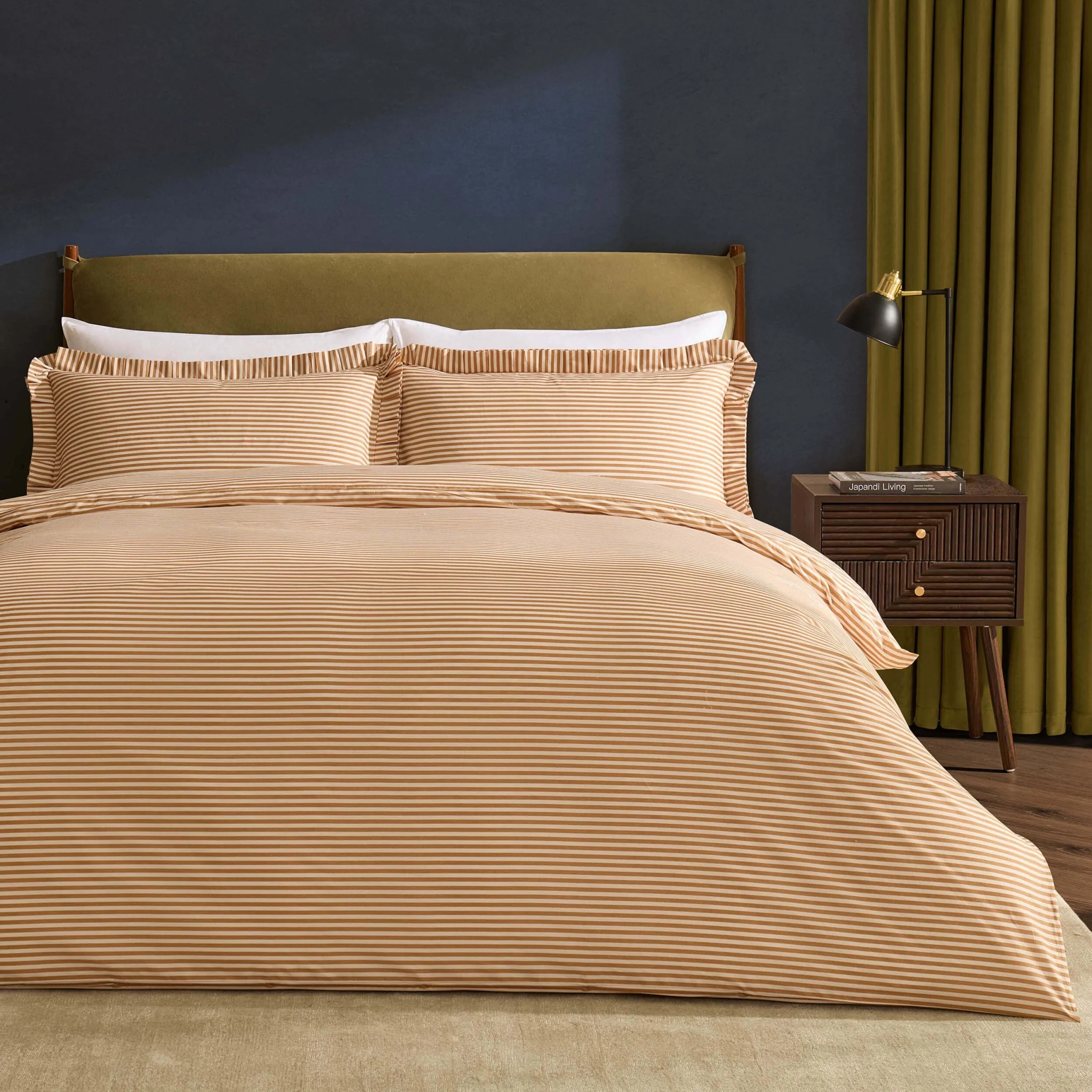 Retro Stripe 100% Cotton Duvet Covet & Pilllowcase Set - Mustard