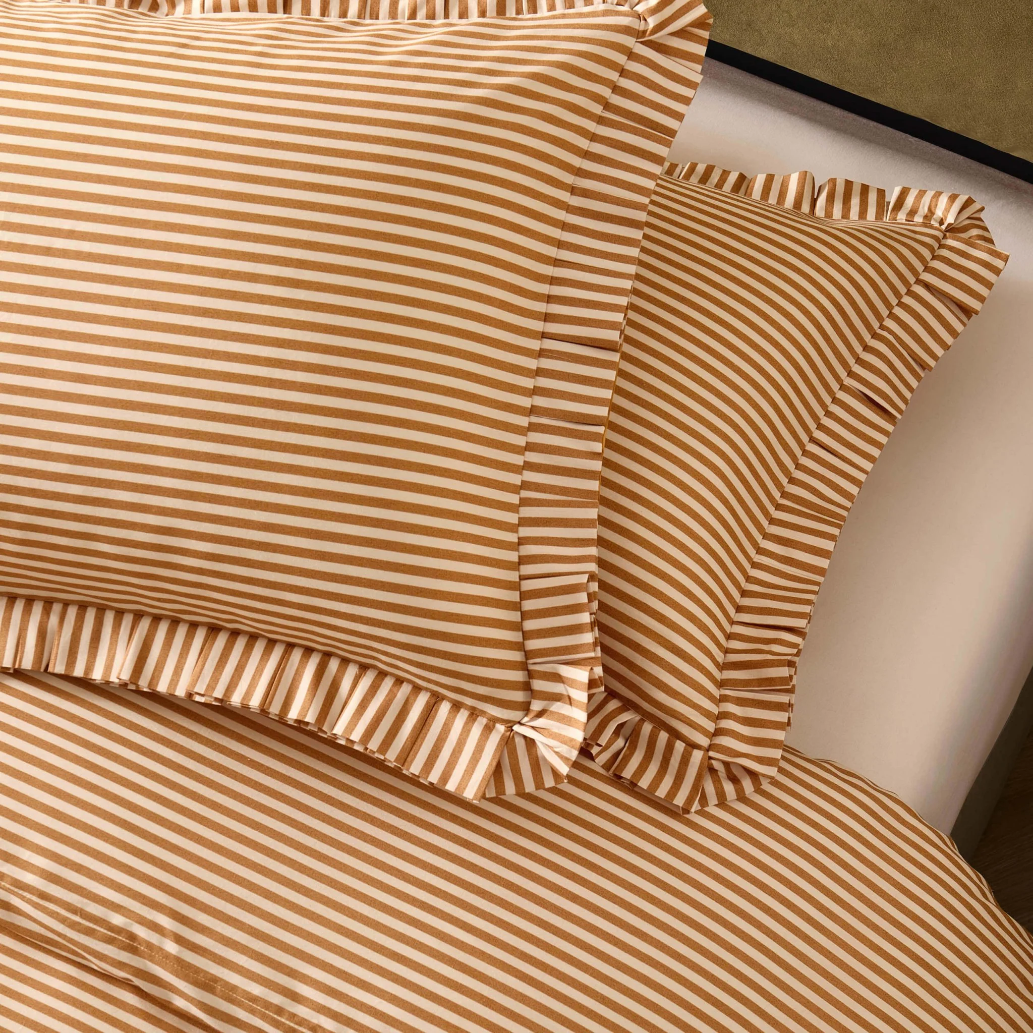Retro Stripe 100% Cotton Duvet Covet & Pilllowcase Set - Mustard - Image 3