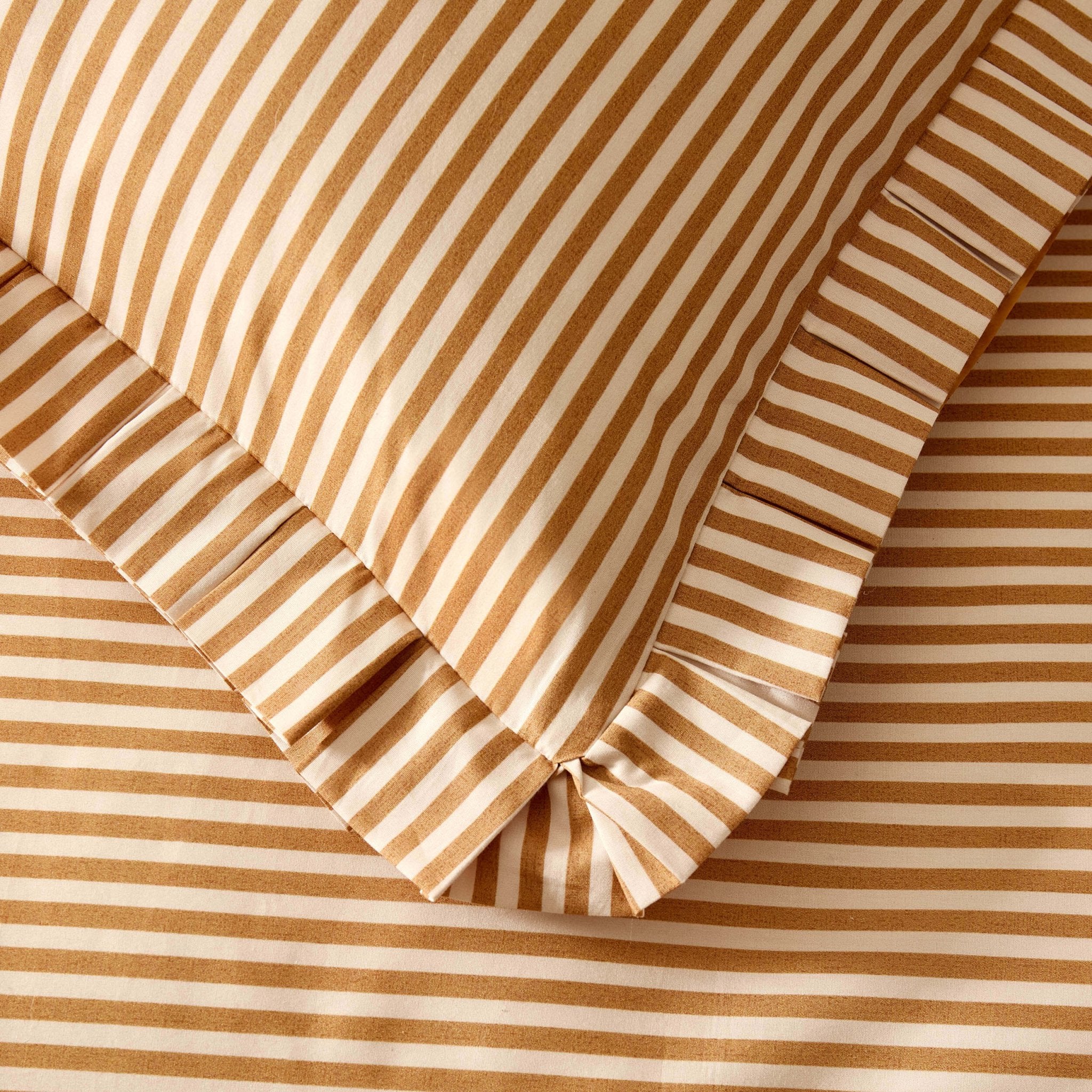 Retro Stripe 100% Cotton Duvet Covet & Pilllowcase Set - Mustard - Image 4