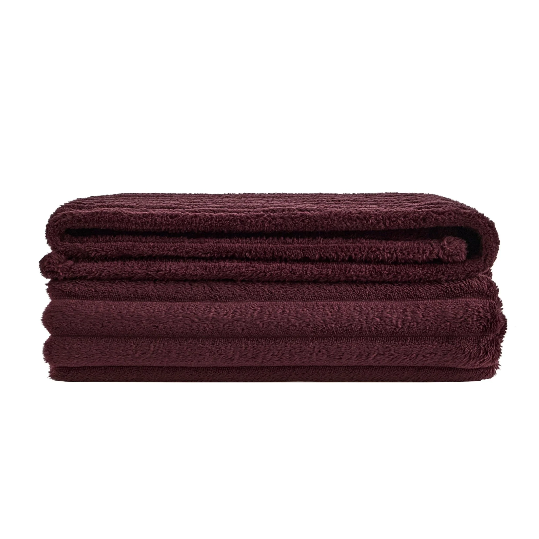 Ribbed Flannel Faux Fur Sofa Throw - Aubergine - Image 5